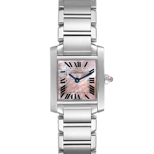 Photo of Cartier Tank Francaise Pink Mother of Pearl Steel Watch W51028Q3 Box Papers