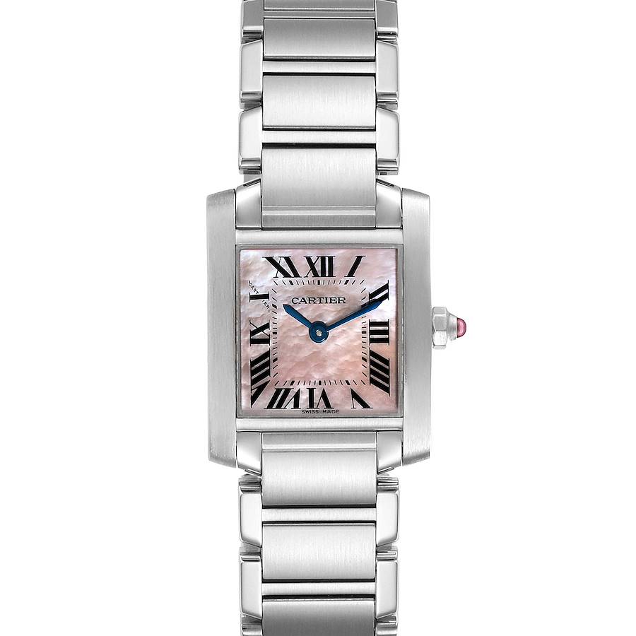 Cartier Tank Francaise Pink Mother of Pearl Steel Watch W51028Q3 Box Papers SwissWatchExpo