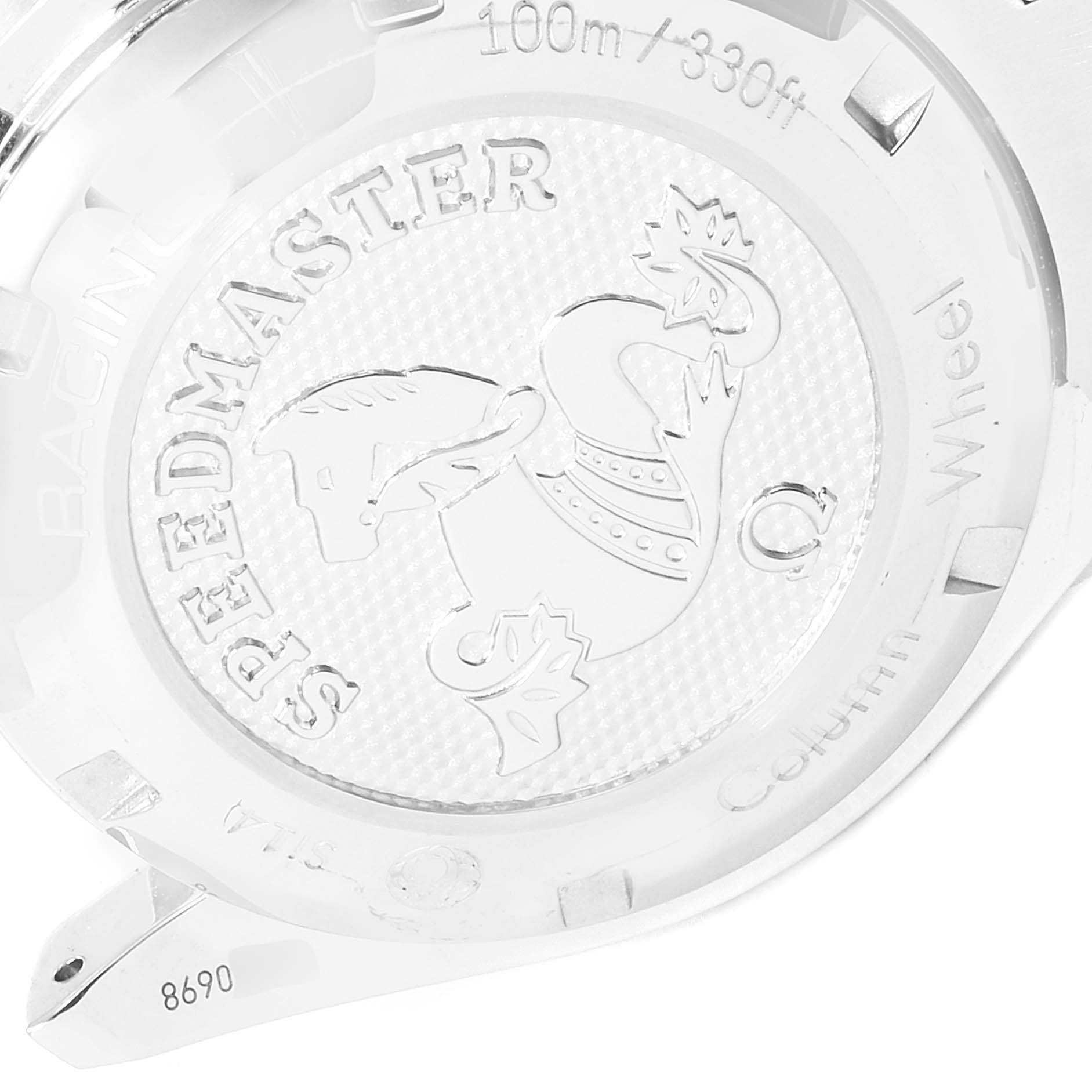 This is a close-up image of the case back of the Omega Speedmaster 326.30.40.50.01.001 Men
s Stainless Steel Black Dial 326.30.40.50.01.001 Men
s Stainless Steel Black Dial watch.