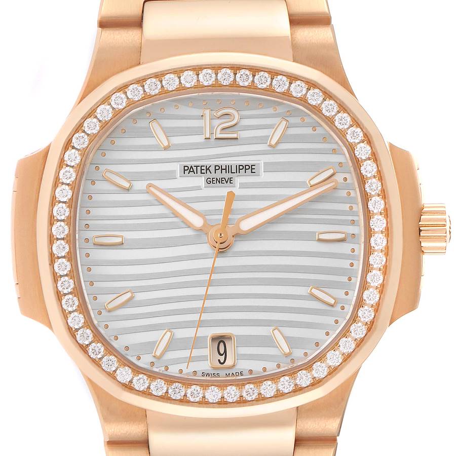 Patek Philippe Nautilus Midsize Rose Gold Diamond Mens Watch 7118 Box Papers SwissWatchExpo