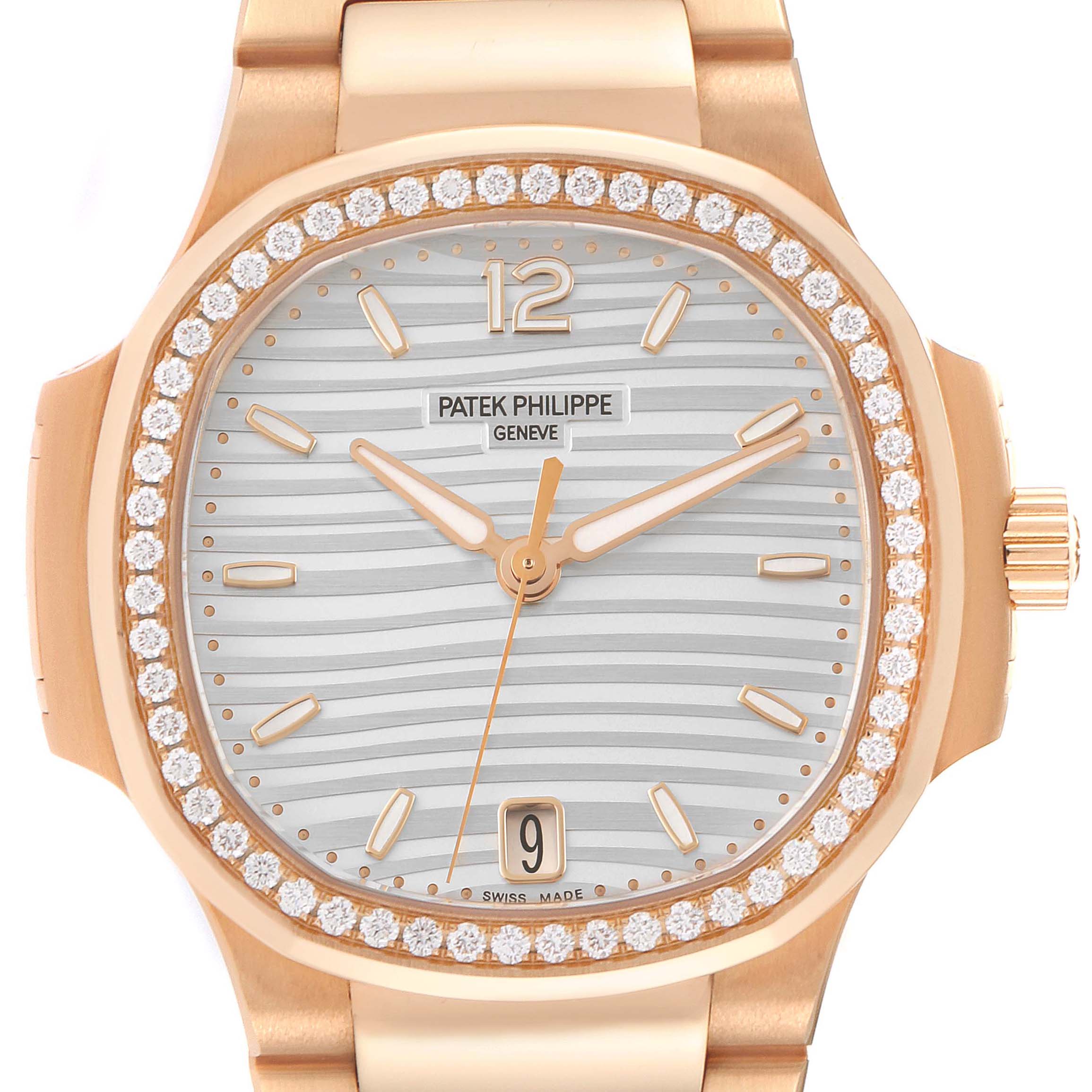 Patek Philippe Nautilus Midsize Rose Gold Diamond Mens Watch 7118 Box Papers