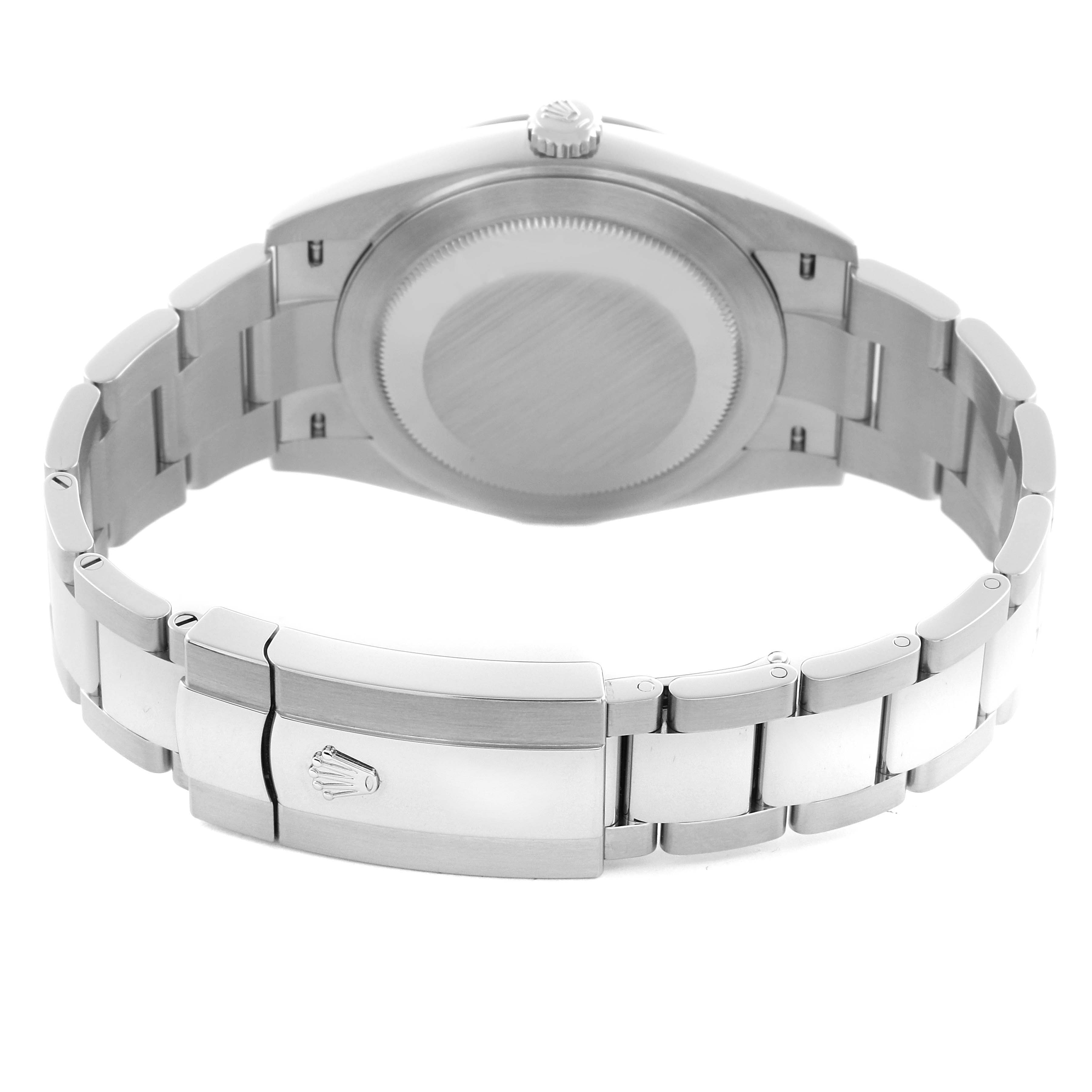 The image shows the back and clasp view of a Rolex Datejust 41 126300 Men
s Stainless Steel Green Dial 126300 Men
s Stainless Steel Green Dial, highlighting the bracelet and case back.