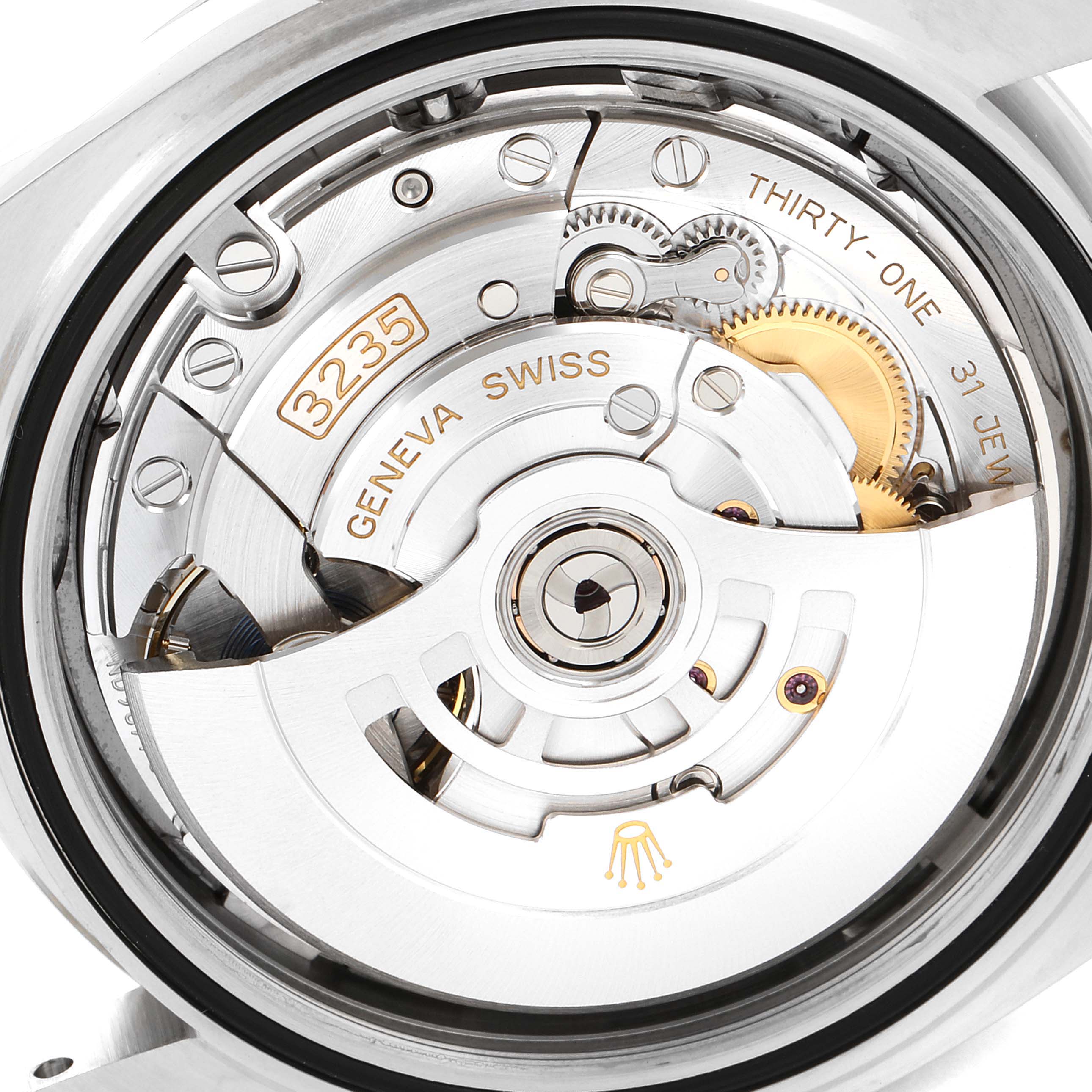 This image shows a close-up view of the movement mechanism inside the Rolex Datejust 41 126300 Men's Stainless Steel Grey Dial 126300 Men's Stainless Steel Grey Dial watch.