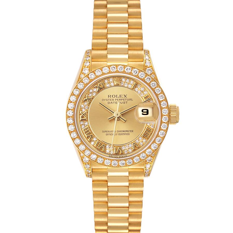 Rolex Datejust President Yellow Gold Myriad Dial Diamond Bezel Ladies Watch 69158 SwissWatchExpo