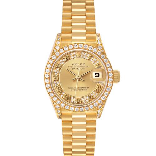 Photo of Rolex Datejust President Yellow Gold Myriad Dial Diamond Bezel Ladies Watch 69158