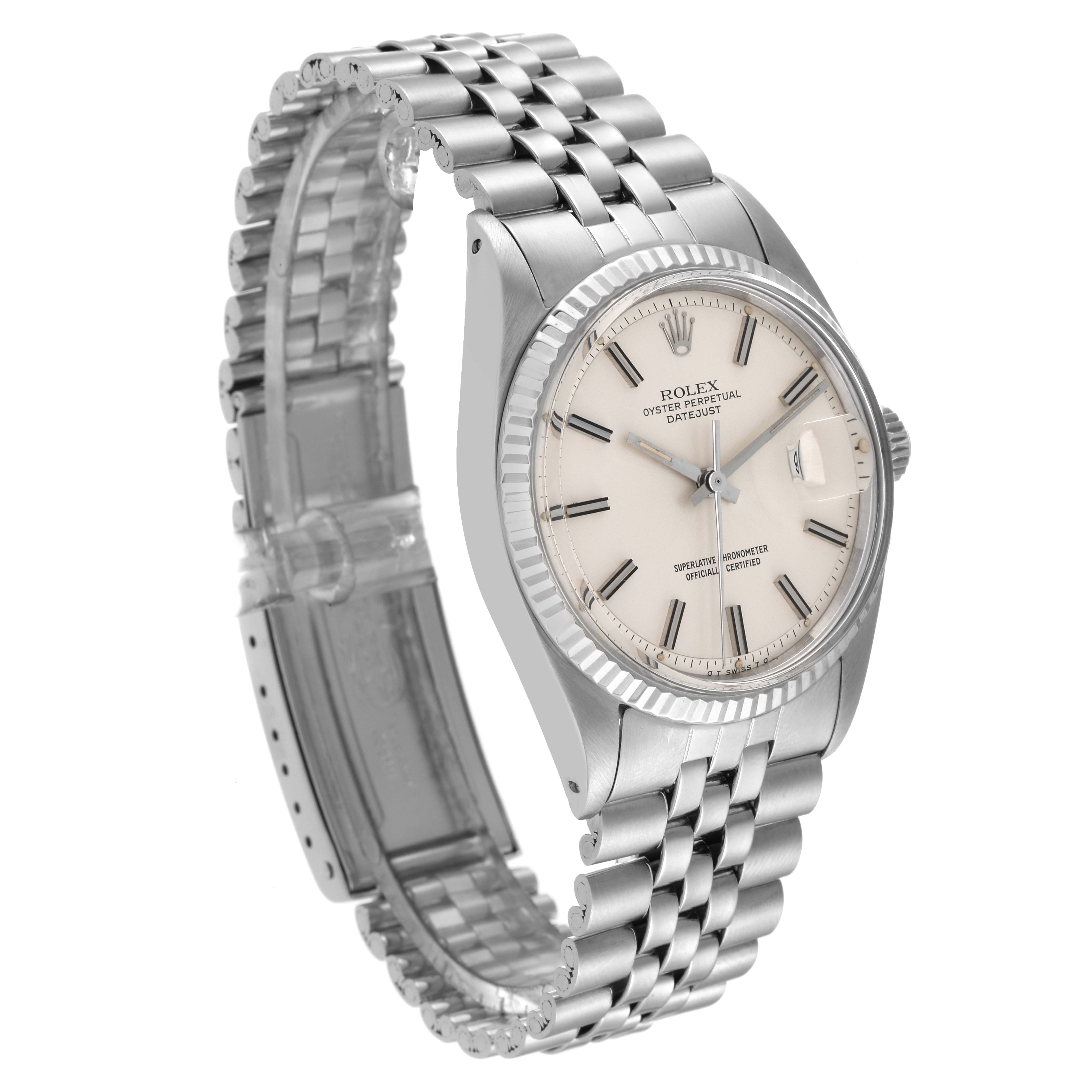The Rolex Vintage Collection 1601 Men's Stainless Steel Silver Dial 1601 Men's Stainless Steel Silver Dial watch is shown at an angle displaying the face, bezel, and part of the metal bracelet.