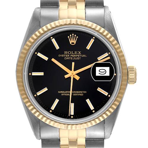 Photo of Rolex Datejust Steel Yellow Gold Black Dial Vintage Mens Watch 1601