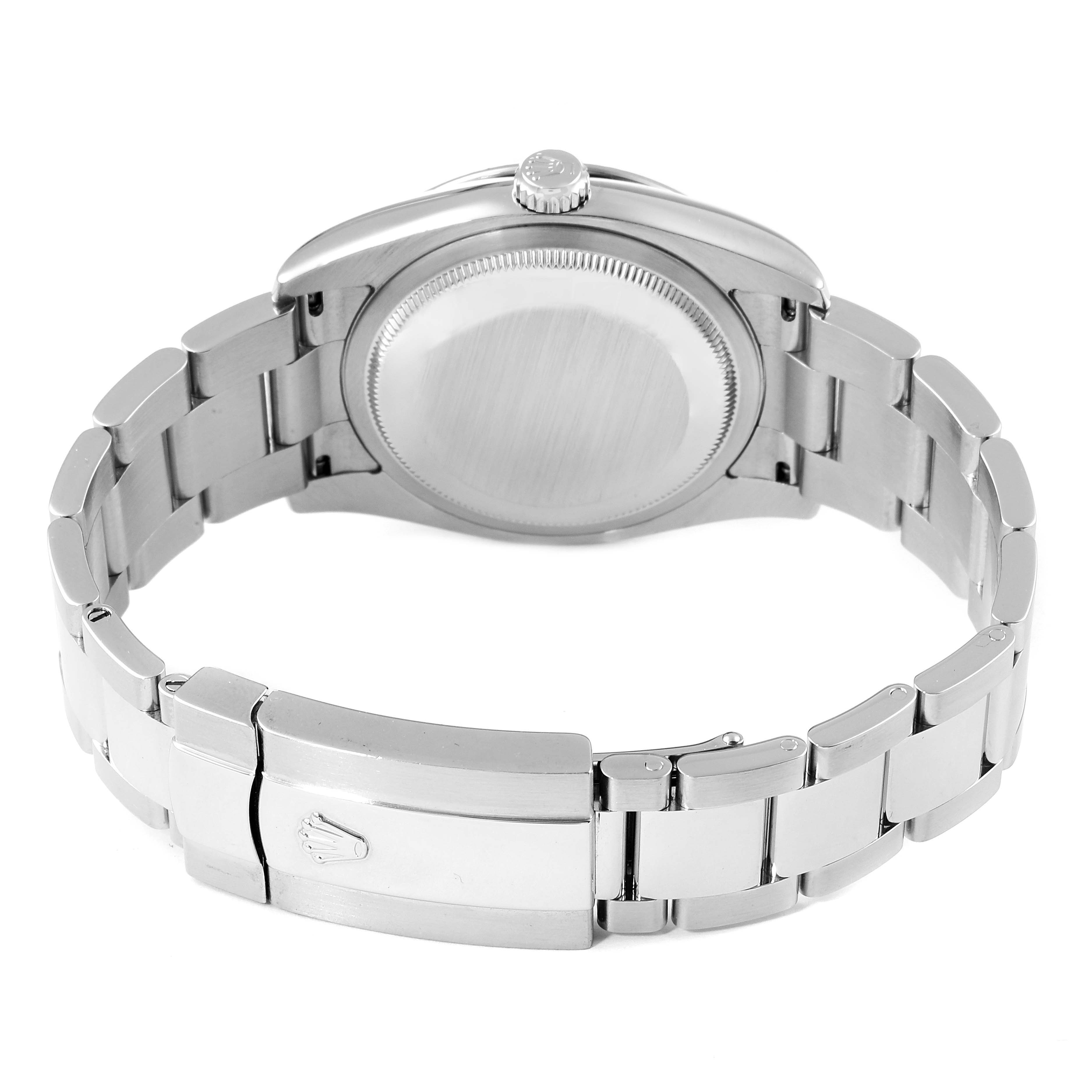 This image shows the back view of a Rolex Turn-o-Graph 116264 Men
s Stainless Steel Black Dial 116264 Men
s Stainless Steel Black Dial watch, featuring the case back, bracelet, and clasp.