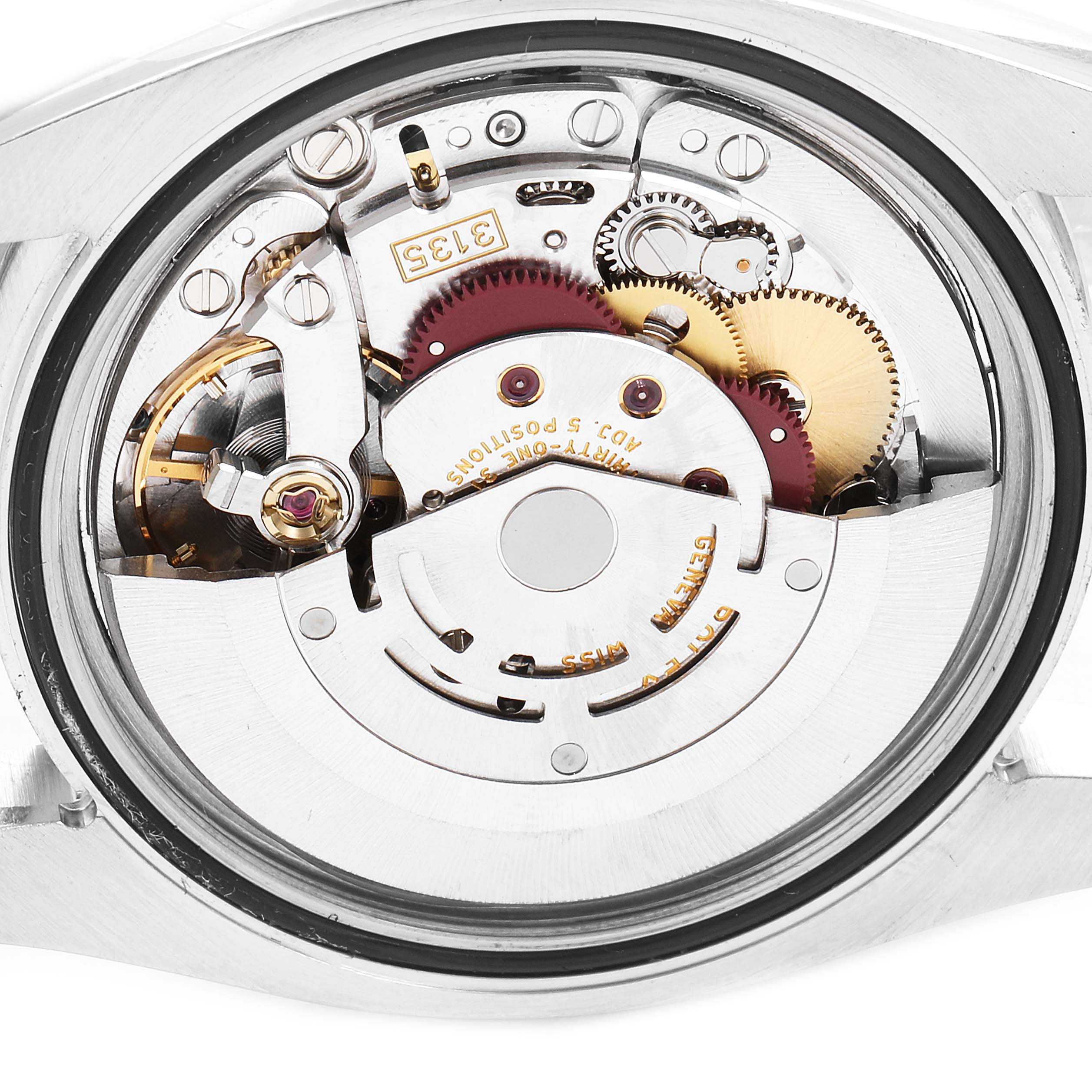 The image shows the internal mechanical movement of the Rolex Turn-o-Graph 116264 Men
s Stainless Steel Black Dial 116264 Men
s Stainless Steel Black Dial watch from a back angle.