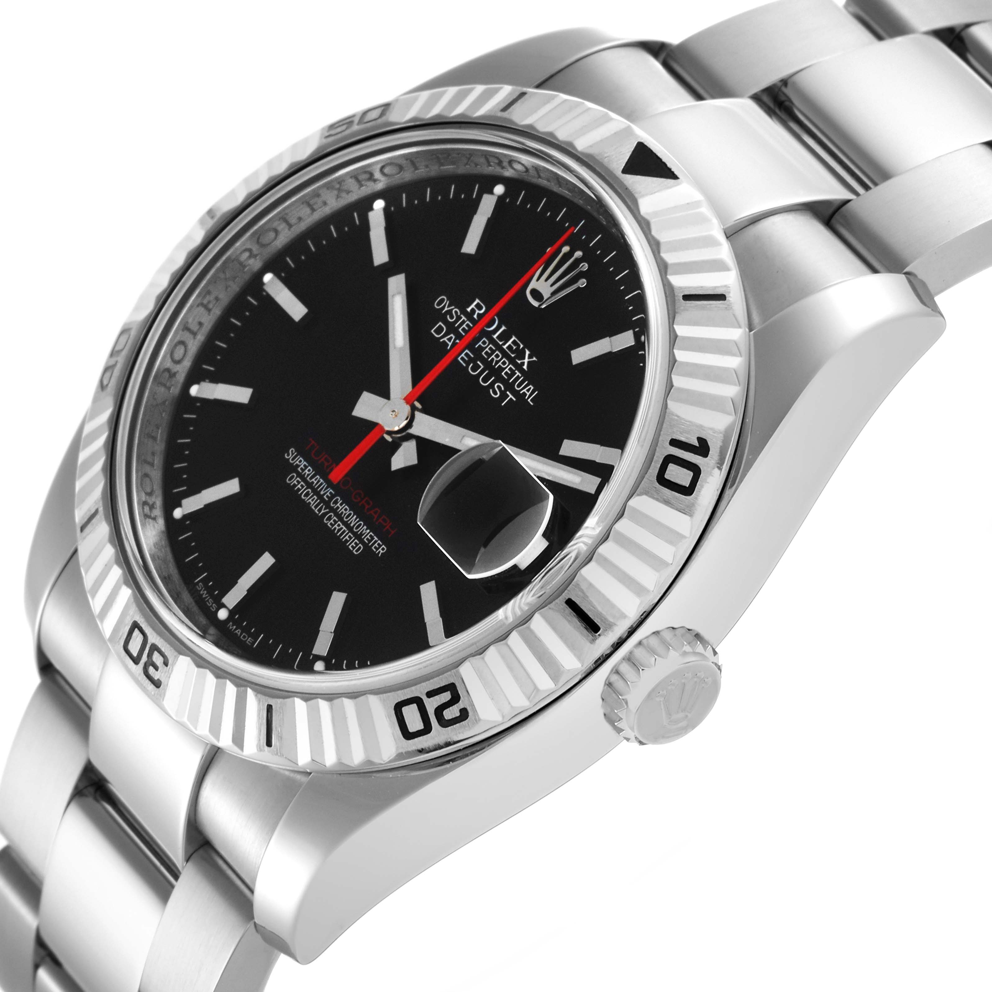 The Rolex Turn-o-Graph 116264 Men
s Stainless Steel Black Dial 116264 Men
s Stainless Steel Black Dial watch is shown at a slight angle, highlighting the bezel, dial, and bracelet.