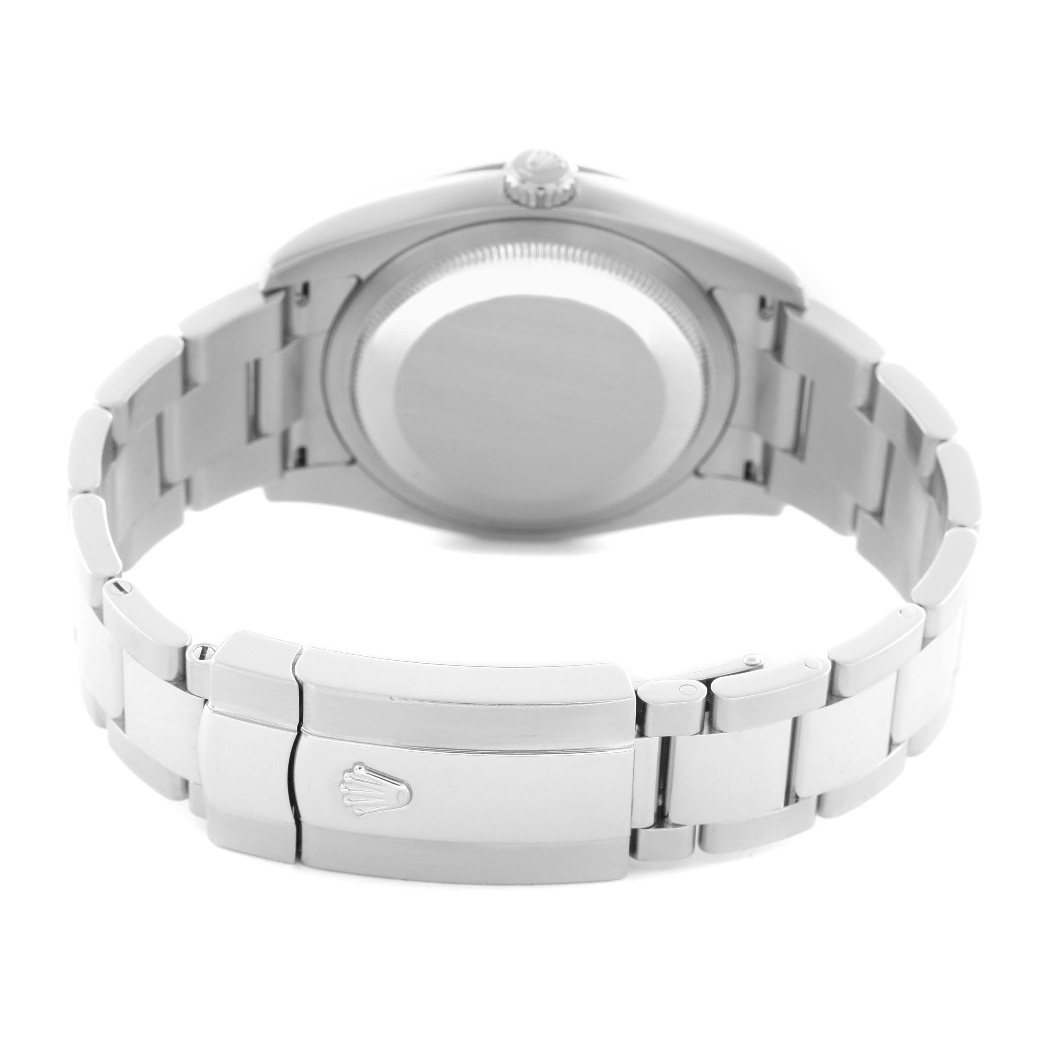 The image shows the back of the Rolex Turn-o-Graph 116264 Men
s Stainless Steel Black Dial 116264 Men
s Stainless Steel Black Dial watch, highlighting the clasp and bracelet.