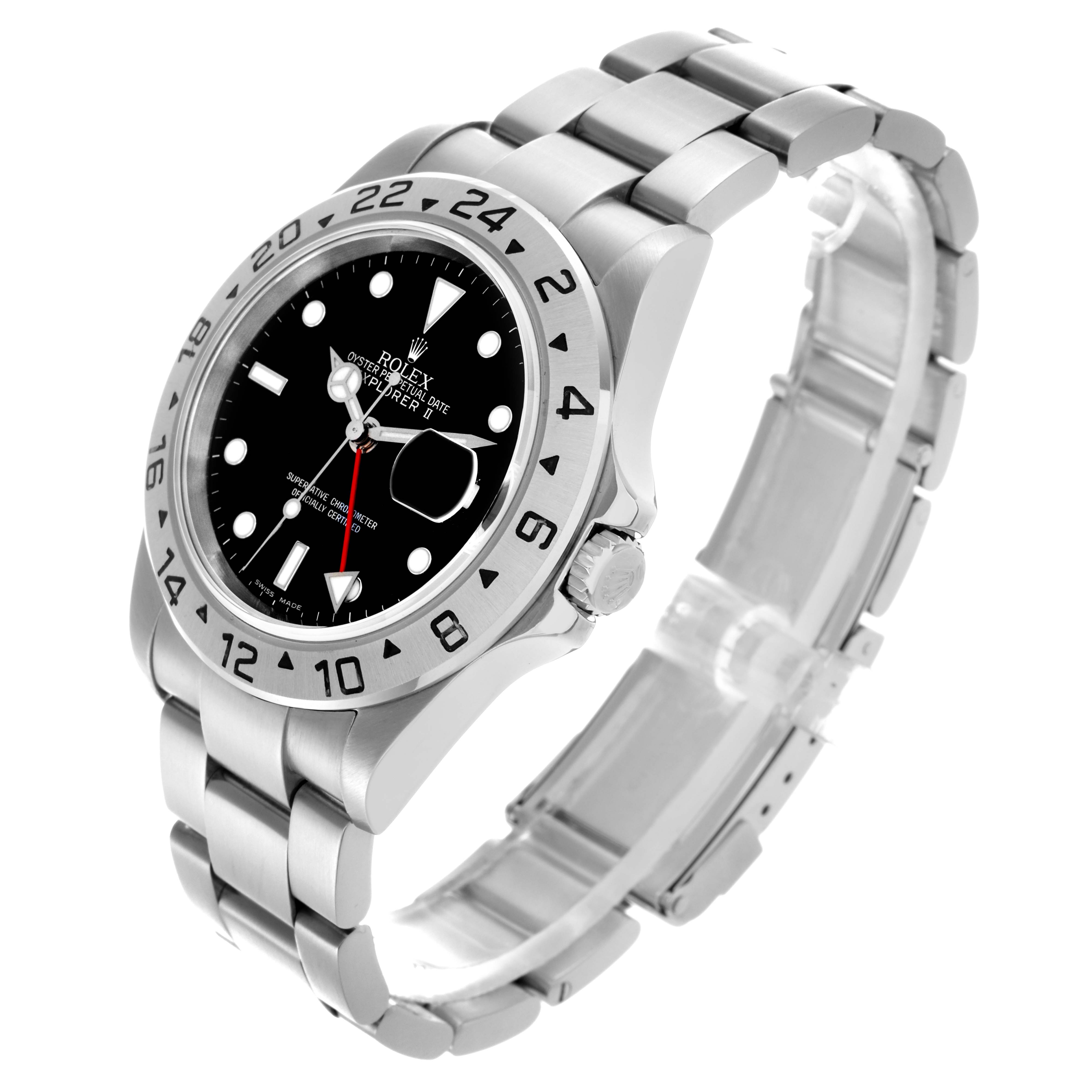 The Rolex Explorer 16570 Men
s Stainless Steel Black Dial 16570 Men
s Stainless Steel Black Dial watch is shown at a three-quarter angle, highlighting the bezel, dial, and bracelet.