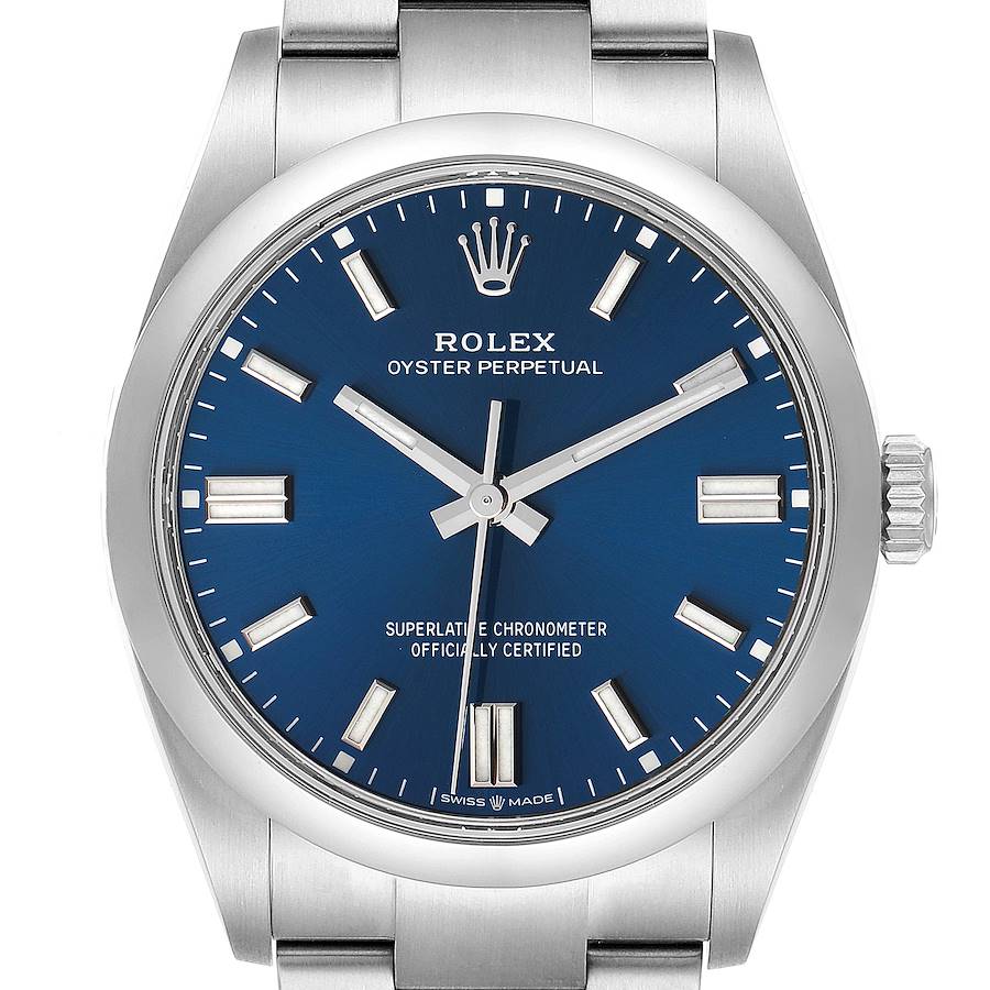 Rolex Oyster Perpetual Blue Dial Steel Mens Watch 126000 Unworn SwissWatchExpo