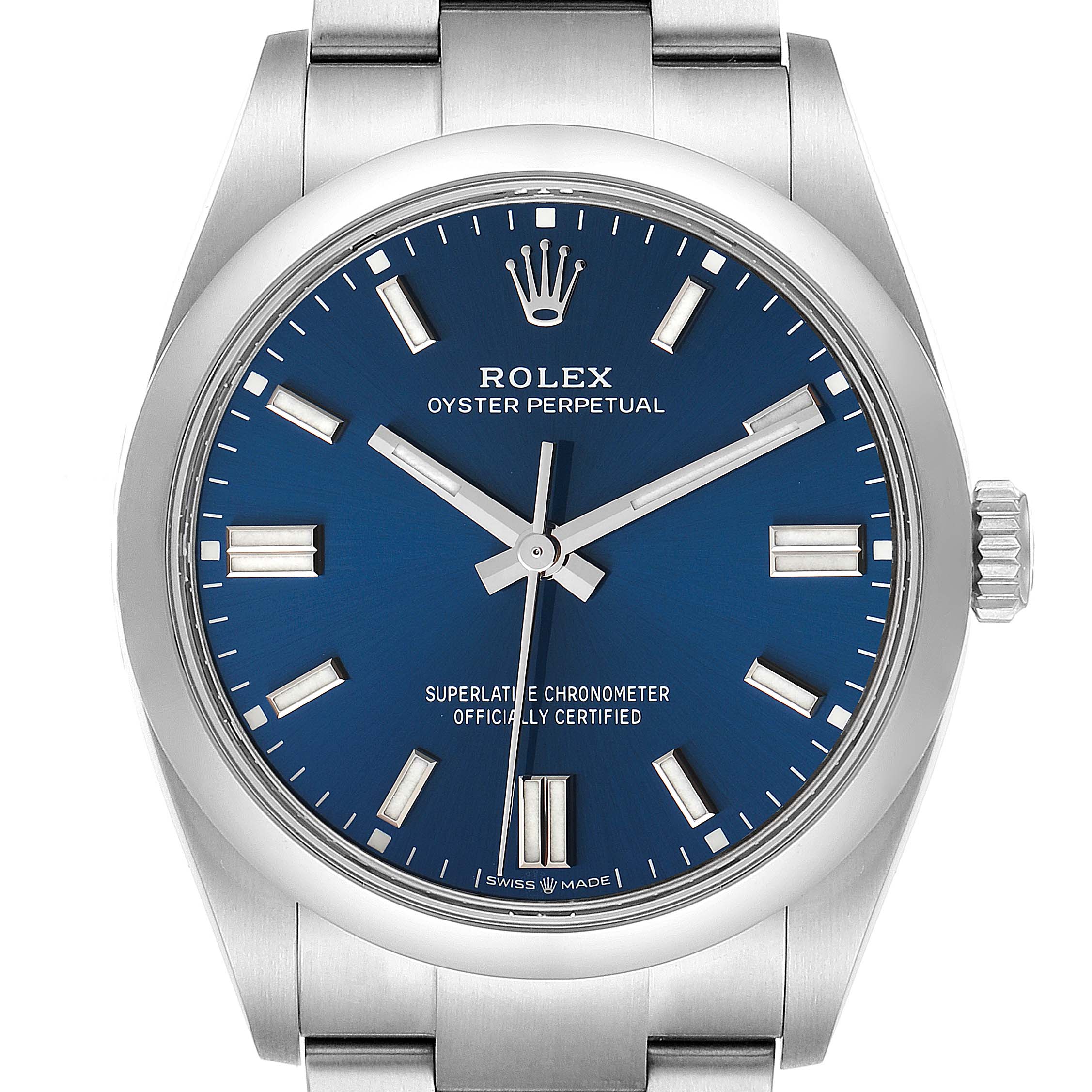 Rolex Oyster Perpetual Blue Dial Steel Mens Watch 126000 Unworn ...