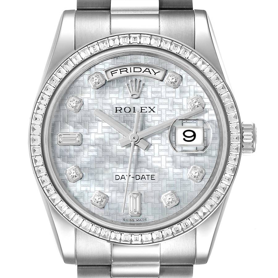 Rolex President Day-Date White Gold Diamond Dial Bezel Watch 118399 Box Card SwissWatchExpo