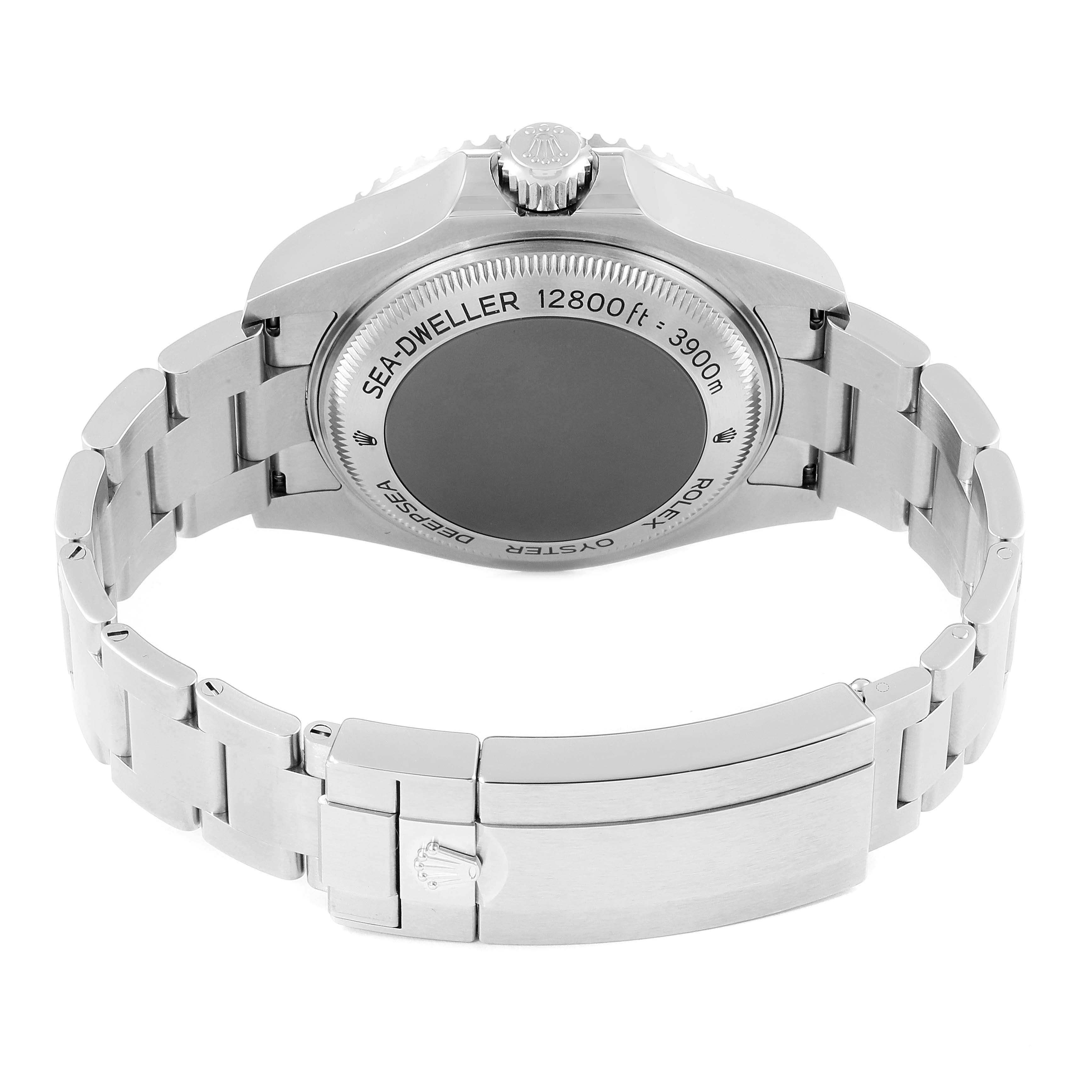 This image shows the back case and bracelet of the Rolex Sea-Dweller 126660 Men
s Stainless Steel Blue Dial 126660 Men
s Stainless Steel Blue Dial model from a rear angle.