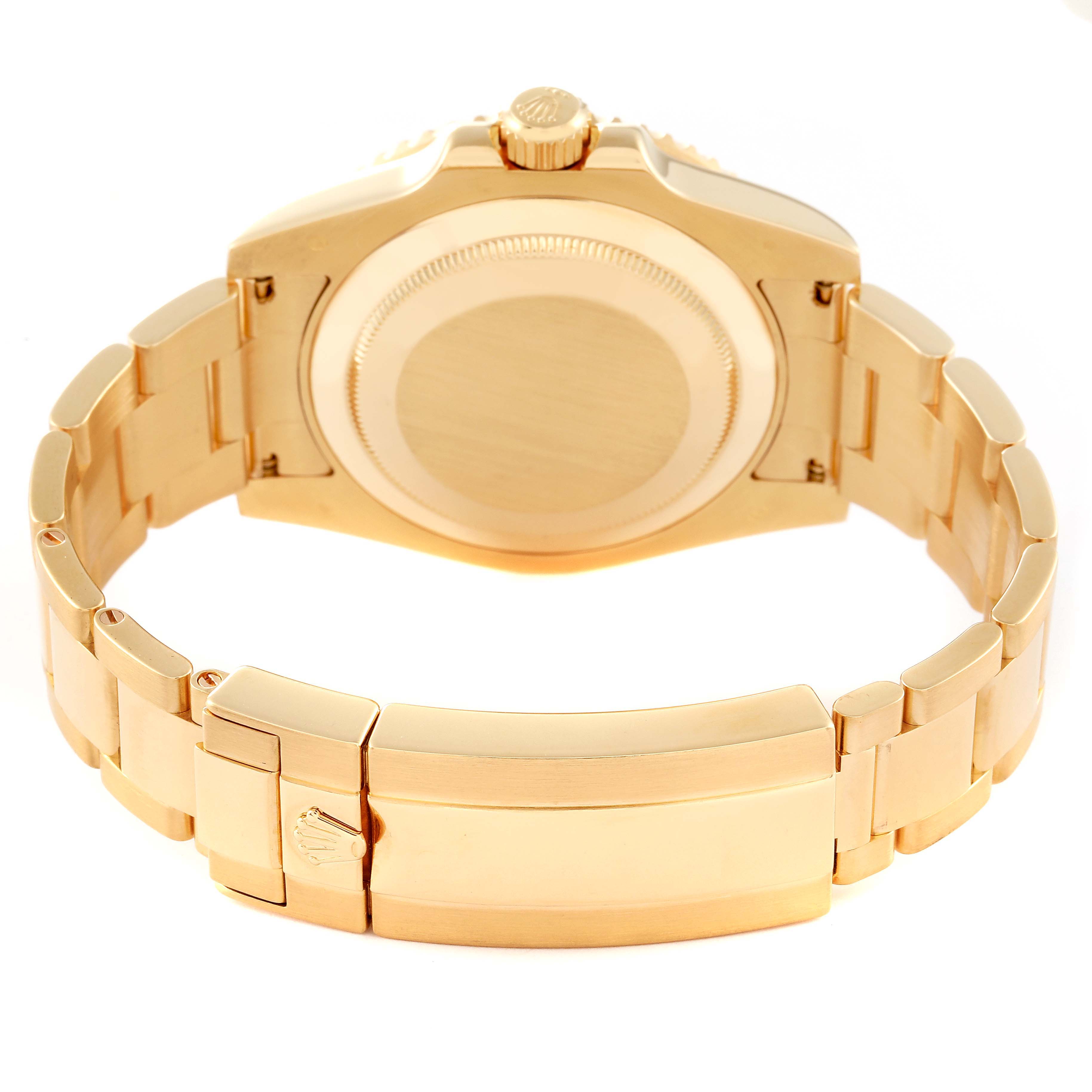 The image shows the back case and clasp of a Rolex Submariner 116618 Men's Yellow Gold Blue Dial 116618 Men's Yellow Gold Blue Dial watch from a rear angle.