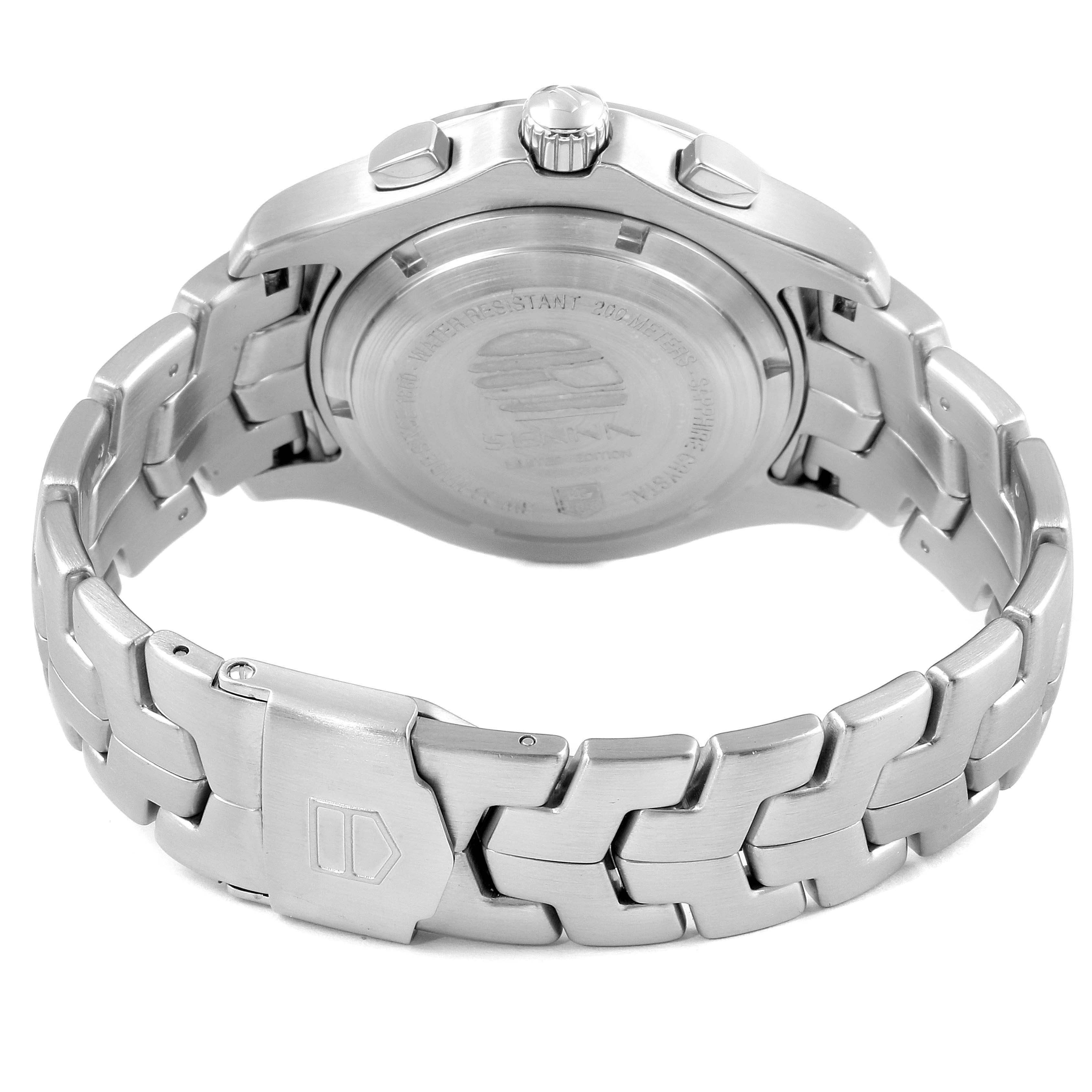 This image shows the back and bracelet of a Tag Heuer Link model watch, highlighting the clasp, case back, and crown.