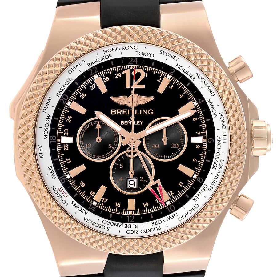 Breitling Bentley GMT Black Dial Rose Gold Mens Watch R47362 SwissWatchExpo