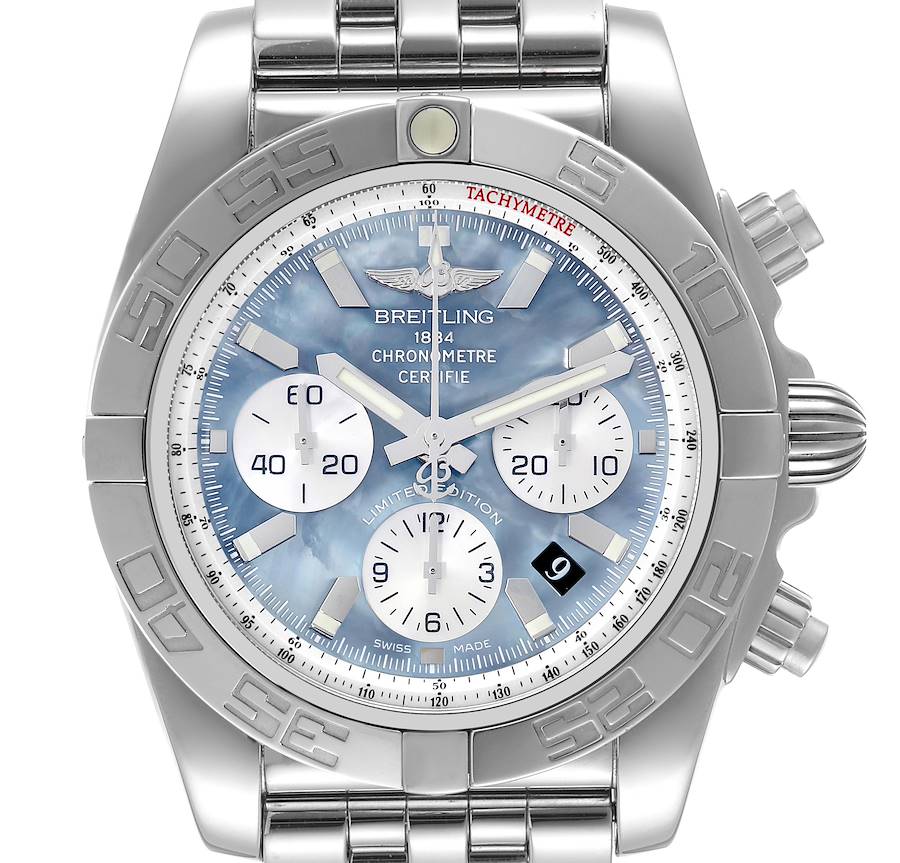 Breitling Chronomat 01 Blue Mother of Pearl Steel Mens Watch AB0110 SwissWatchExpo