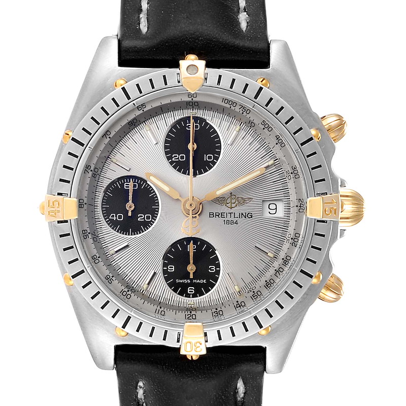 Breitling Chronomat Silver Dial Steel Yellow Gold Mens Watch B13050 SwissWatchExpo