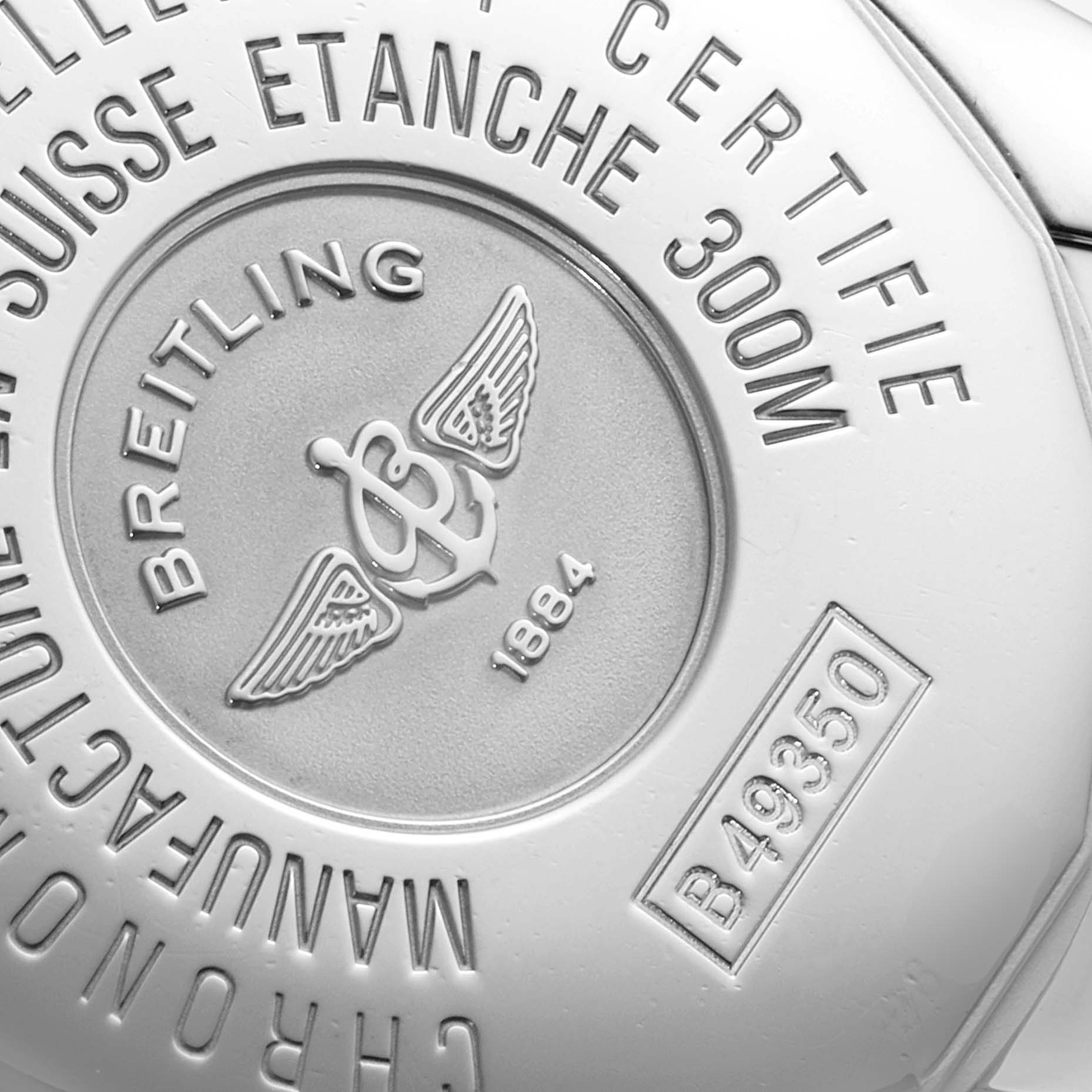 This image shows the case back of the Breitling Windrider B49350 Men's Steel and Gold (two tone) Black Dial B49350 Men's Steel and Gold (two tone) Black Dial watch, displaying the brand logo and model details.