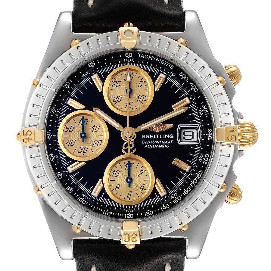 Breitling Windrider Chronomat Steel Yellow Gold Black Dial Mens Watch B13350 SwissWatchExpo