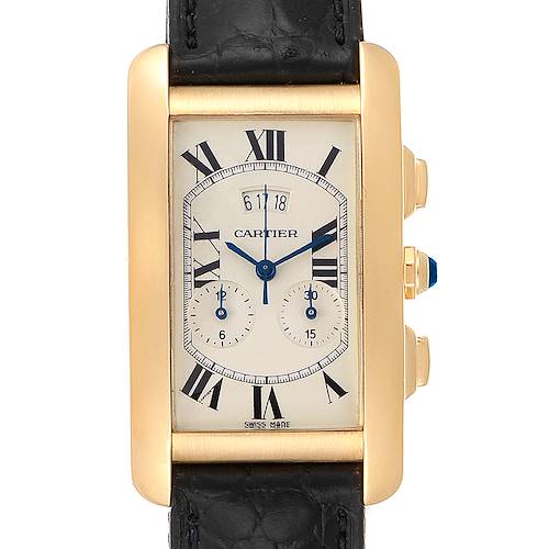 Photo of Cartier Tank Americaine Yellow Gold Chronograph Mens Watch 2568