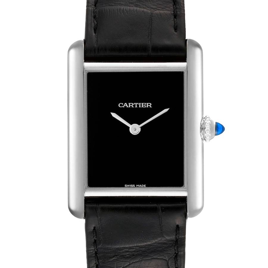 Cartier Tank Must Large Steel Black Dial Ladies Watch WSTA0072 Box Card SwissWatchExpo