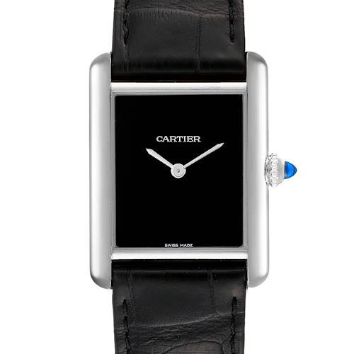 Photo of Cartier Tank Must Large Steel Black Dial Ladies Watch WSTA0072 Box Card
