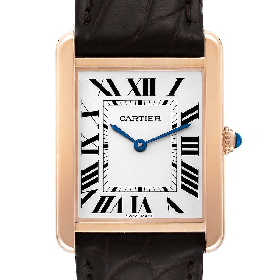 Cartier Tank Solo Large Rose Gold Steel Brown Strap Mens Watch W5200025 Papers SwissWatchExpo