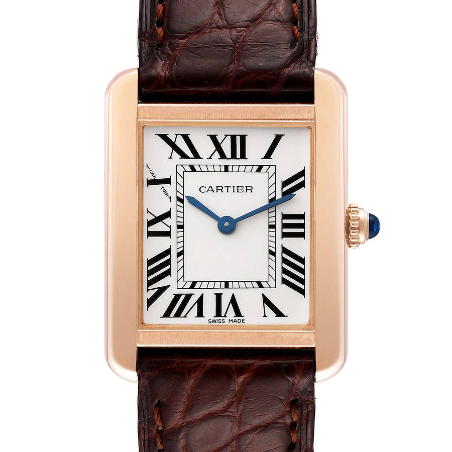 Cartier Tank Solo Rose Gold Steel Brown Strap Ladies Watch W5200024 Box Papers SwissWatchExpo