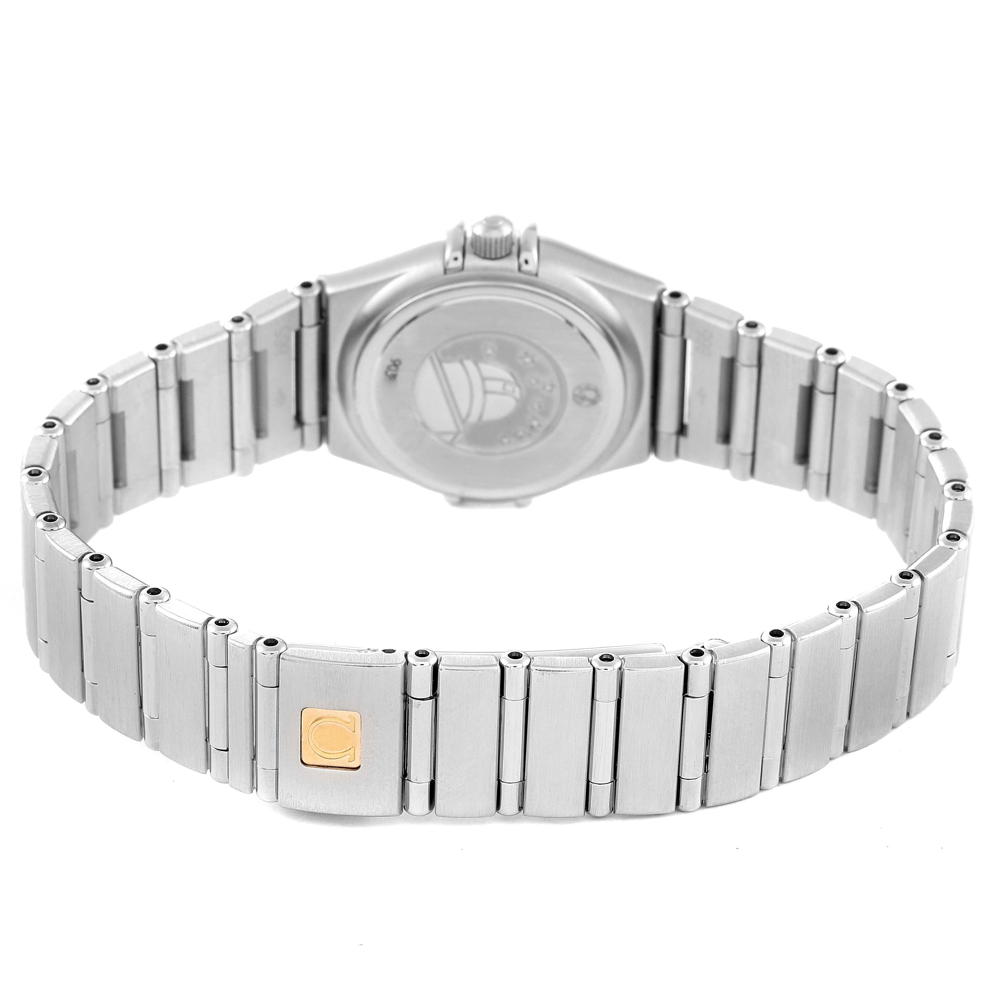 The image shows the back view of the Omega 1465.79.00 Women's Stainless Steel Mother of Pearl Dial 1465.79.00 Women's Stainless Steel Mother of Pearl Dial Constellation Iris My Choice Steel Mother of Pearl Multi Stone Ladies Watch model 1465.79.00.