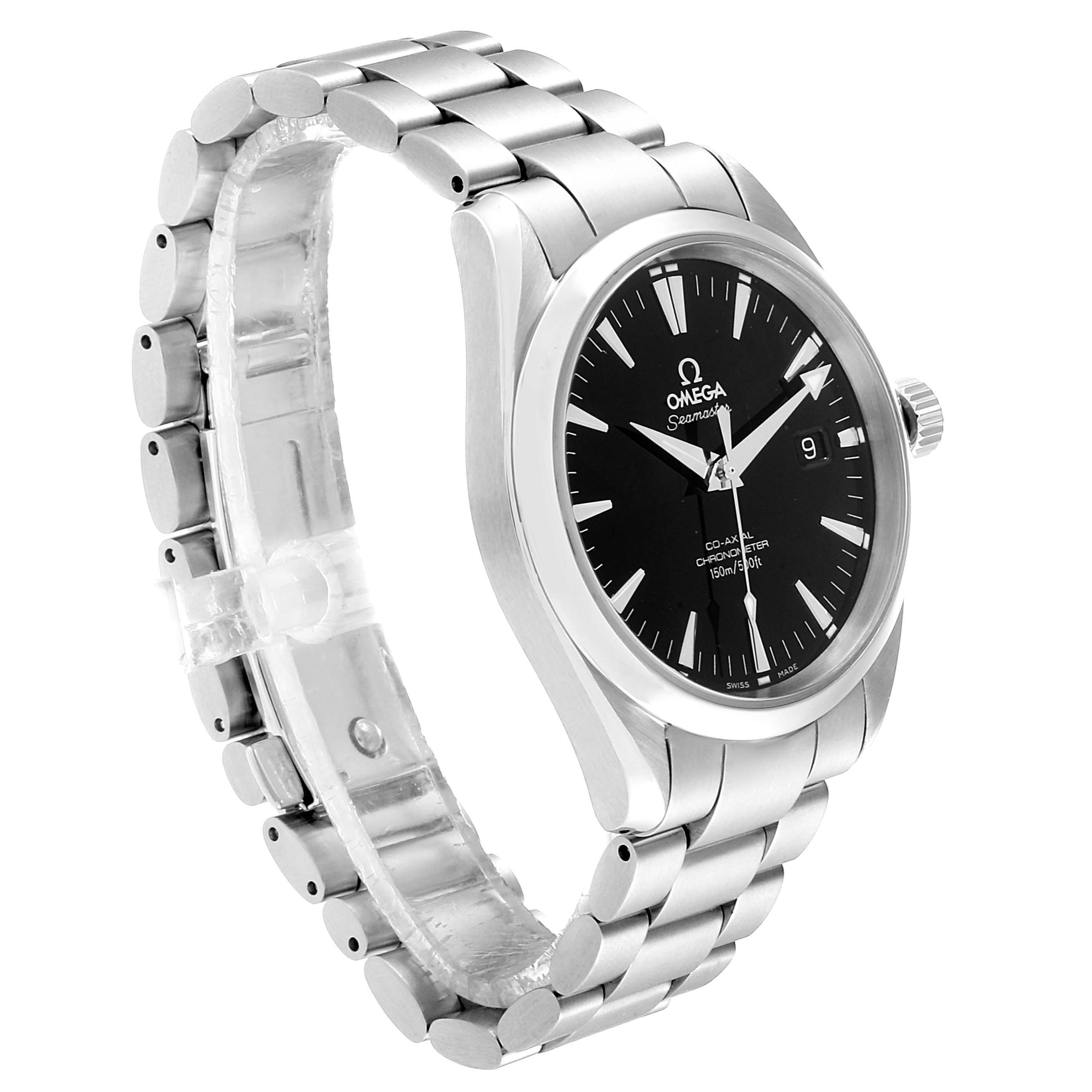 The image shows an Omega Aqua Terra 2503.50.00 Men
s Stainless Steel Black Dial 2503.50.00 Men
s Stainless Steel Black Dial watch with a stainless steel bracelet, viewed from a front-left angle.