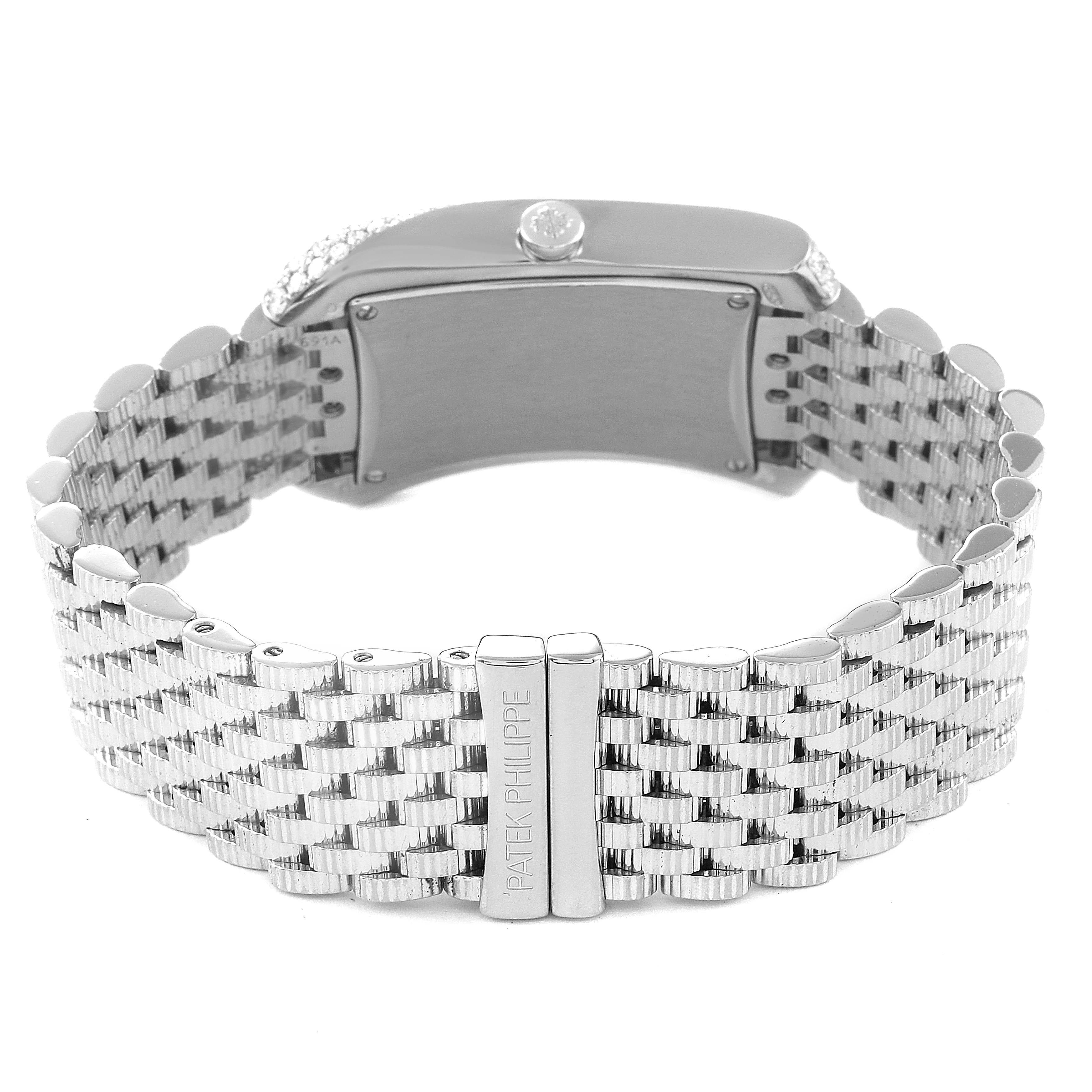 The image shows the back view of the Patek Philippe Gondolo 4972/1G-001 Women's White Gold Mother of Pearl Dial 4972/1G-001 Women's White Gold Mother of Pearl Dial watch bracelet and clasp.