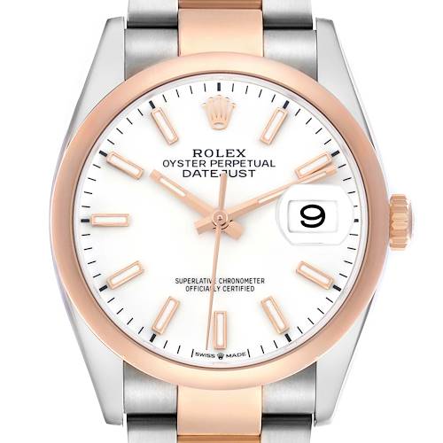 Photo of Rolex Datejust 36 Steel Rose Gold White Dial Mens Watch 126201 Box Card