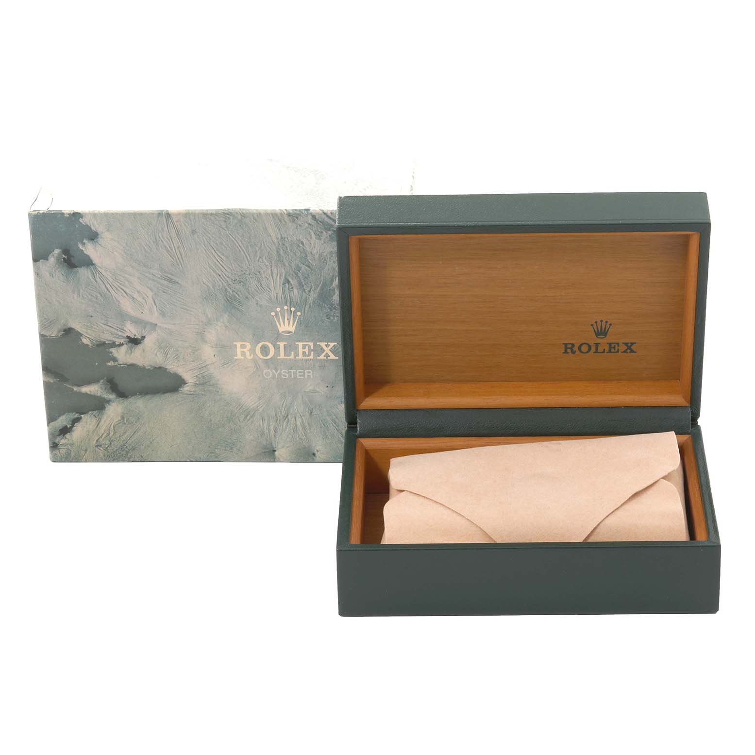 The image shows an open Rolex Datejust 16233 Men's Steel and Gold (two tone) Champagne Dial 16233 Men's Steel and Gold (two tone) Champagne Dial watch box and its outer packaging.