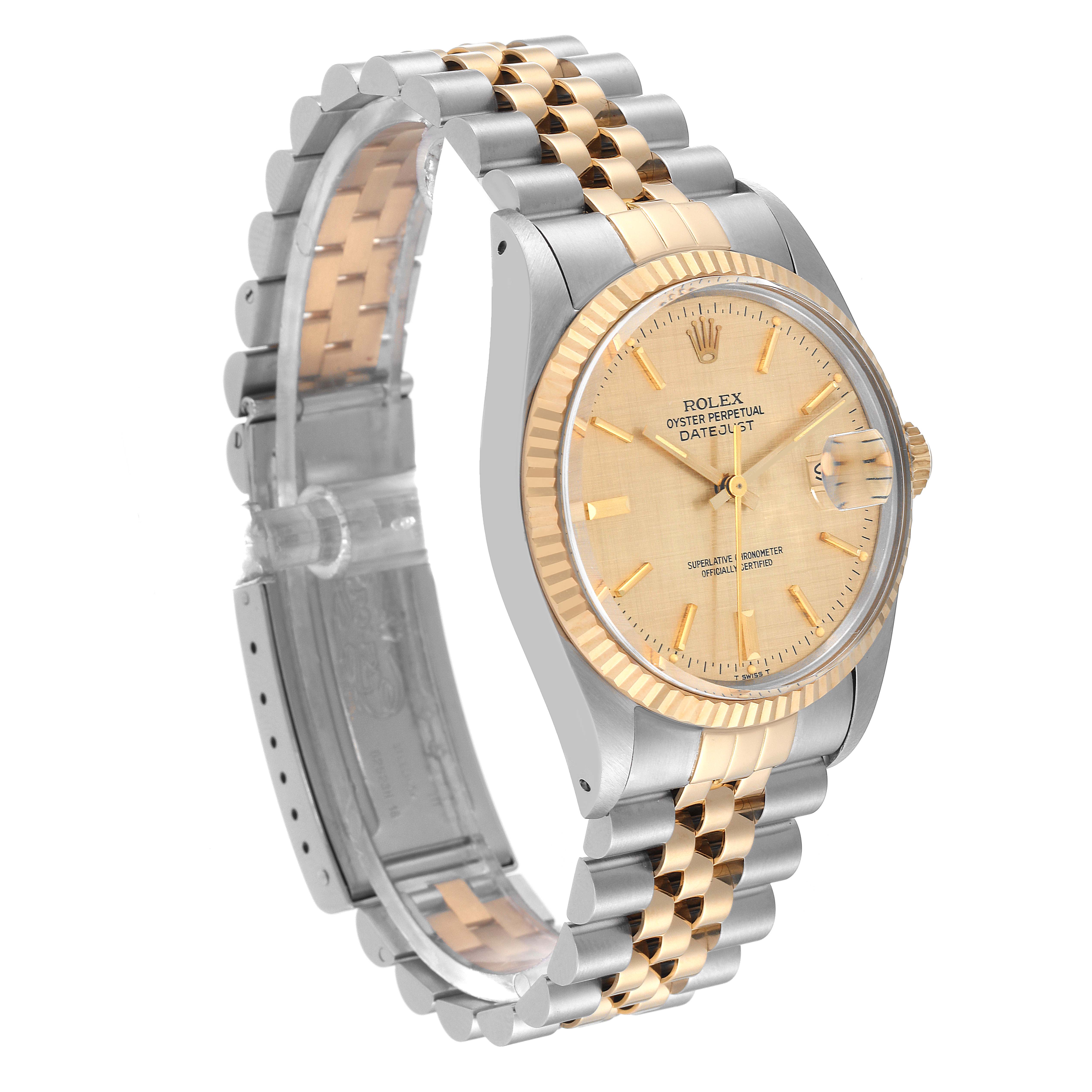 The Rolex Vintage Collection 16013 Men's Steel and Gold (two tone) Champagne Dial 16013 Men's Steel and Gold (two tone) Champagne Dial watch is shown at a three-quarter angle, displaying its face, bezel, and bracelet.