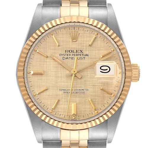 Photo of Rolex Datejust 36 Steel Yellow Gold Linen Dial Vintage Watch 16013 Box Papers