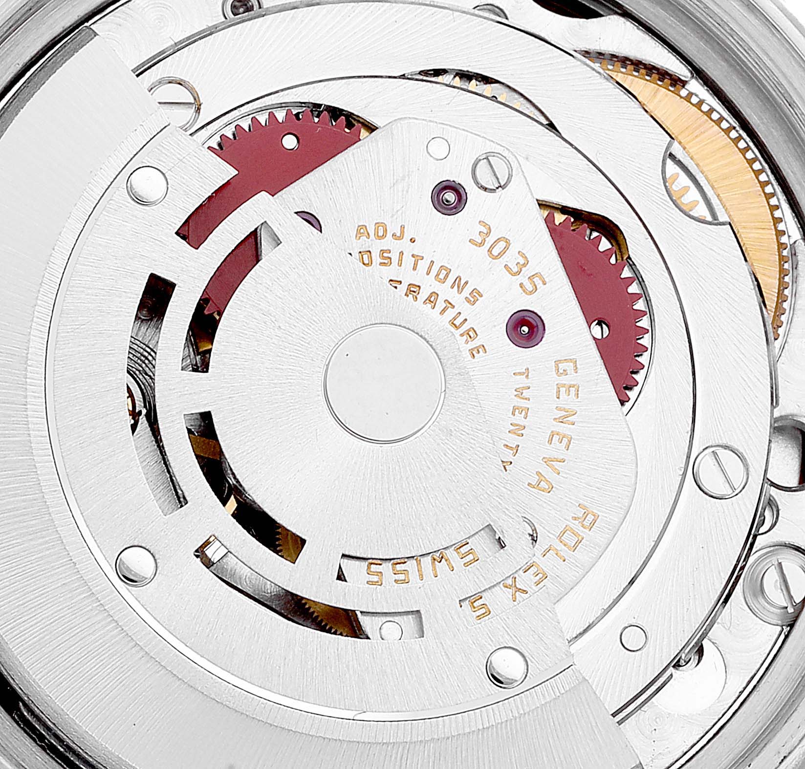 This image shows the internal mechanical movement of the Rolex Vintage Collection 16013 Men's Steel and Gold (two tone) Champagne Dial 16013 Men's Steel and Gold (two tone) Champagne Dial watch, with gears and rotor visible from a close-up angle.
