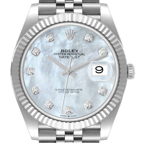 Photo of Rolex Datejust 41 Steel White Gold Mother of Pearl Diamond Mens Watch 126334 Unworn