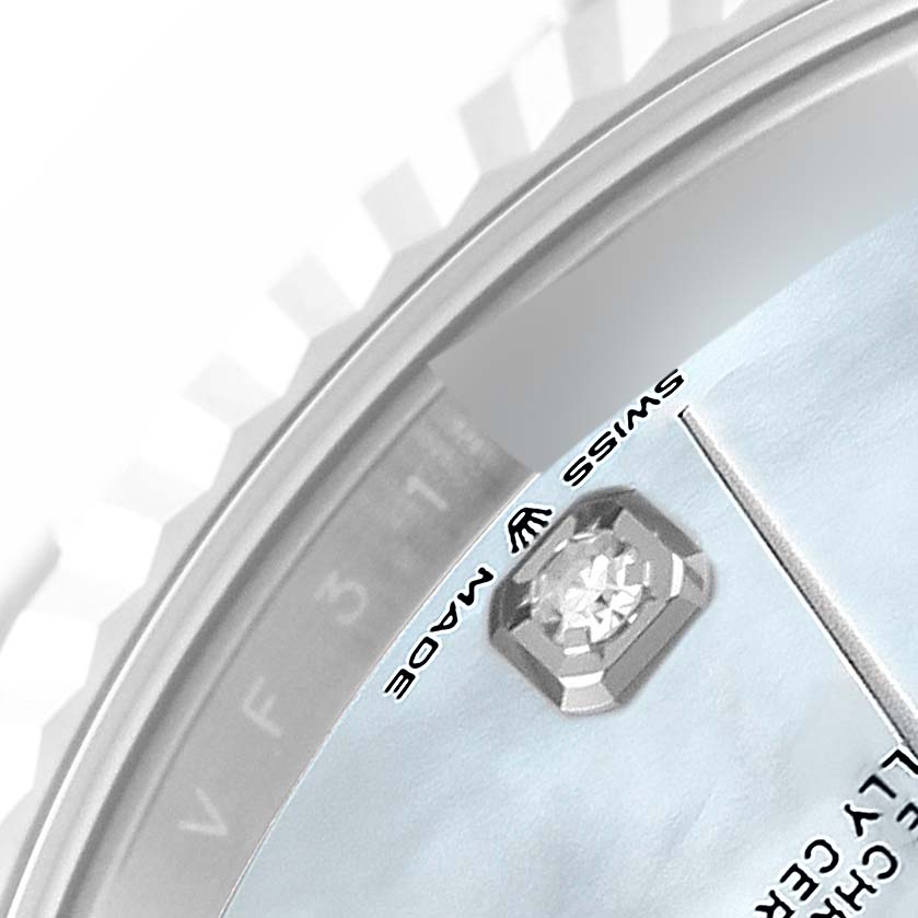 The image shows a close-up of the dial and bezel of a Rolex Datejust 41 126334 Men's Stainless Steel Mother of Pearl Dial 126334 Men's Stainless Steel Mother of Pearl Dial watch.