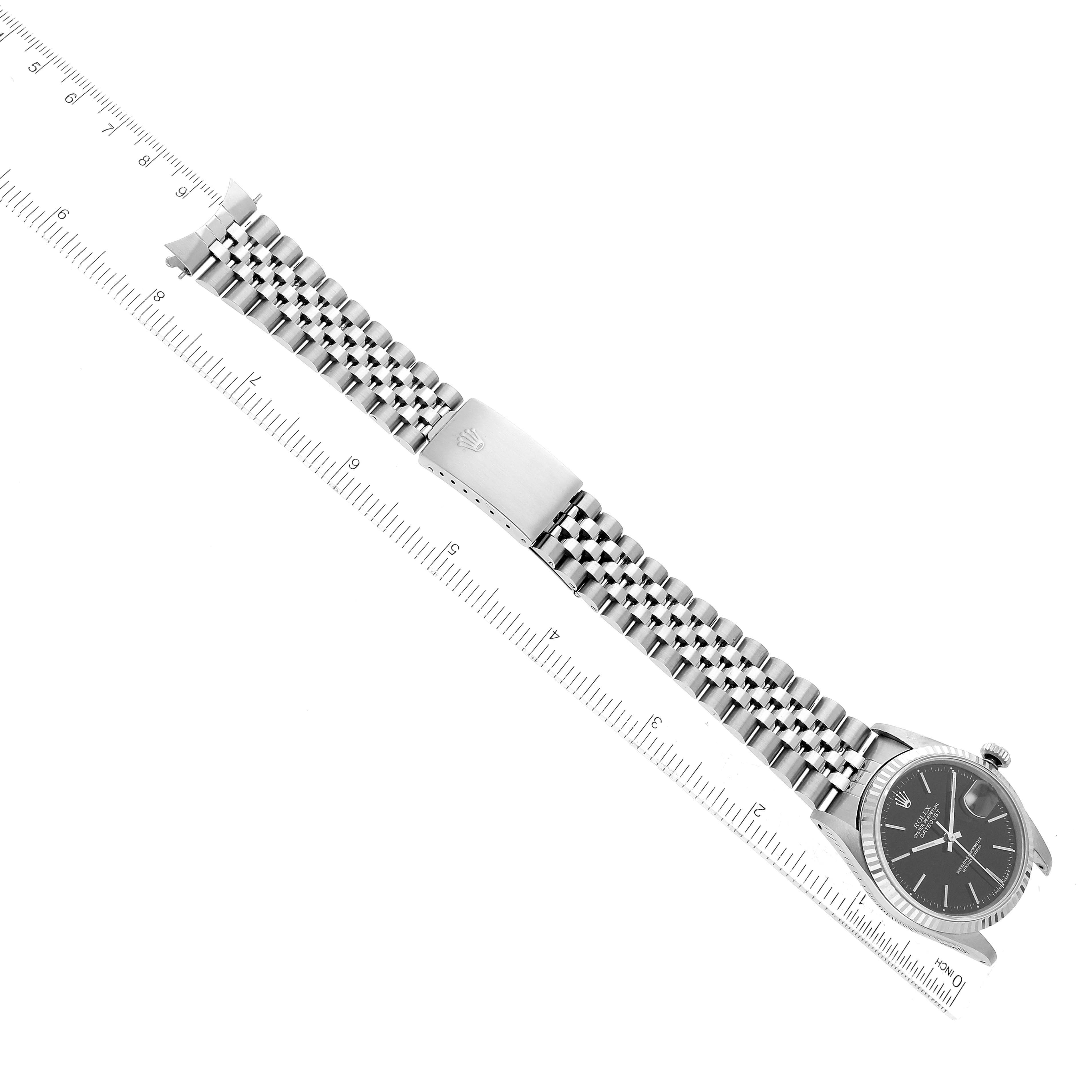The image shows a Rolex Datejust 16234 Men's Stainless Steel Black Dial 16234 Men's Stainless Steel Black Dial watch at a diagonal angle, featuring the case, dial, bracelet, and clasp.