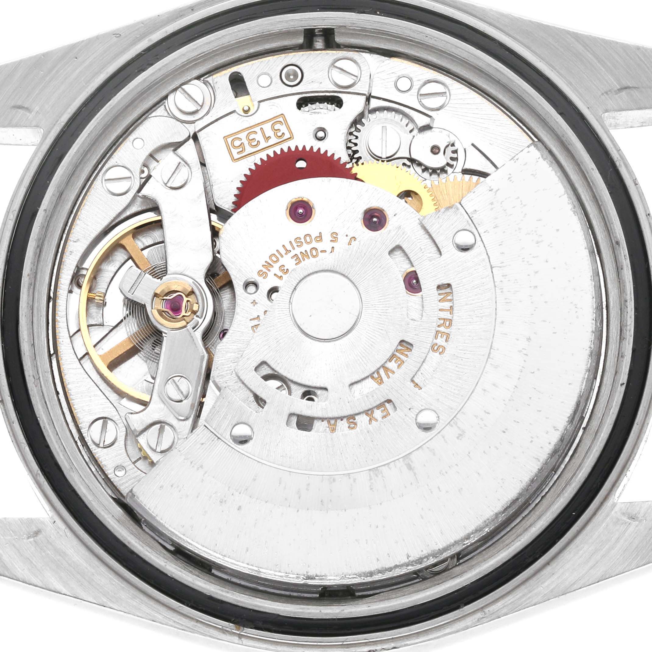 The image shows an internal view of the movement mechanism of the Rolex Datejust 16234 Men's Stainless Steel Black Dial 16234 Men's Stainless Steel Black Dial watch.