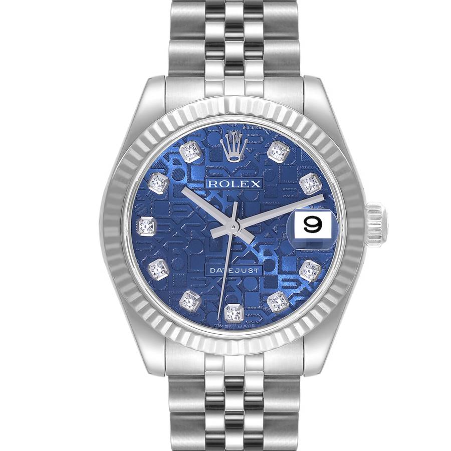 Rolex Datejust Midsize Steel White Gold Blue Diamond Dial Ladies Watch 178274 SwissWatchExpo