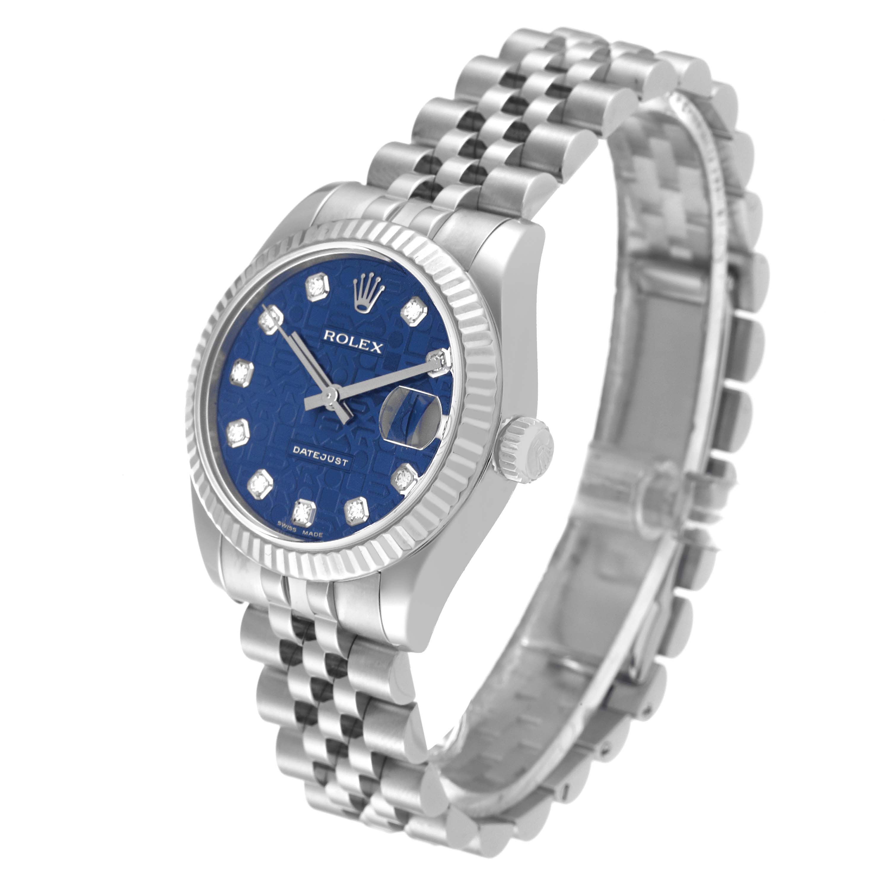 The Mid-Size Rolex watch is angled to show the face, side crown, and partially opened metal bracelet.