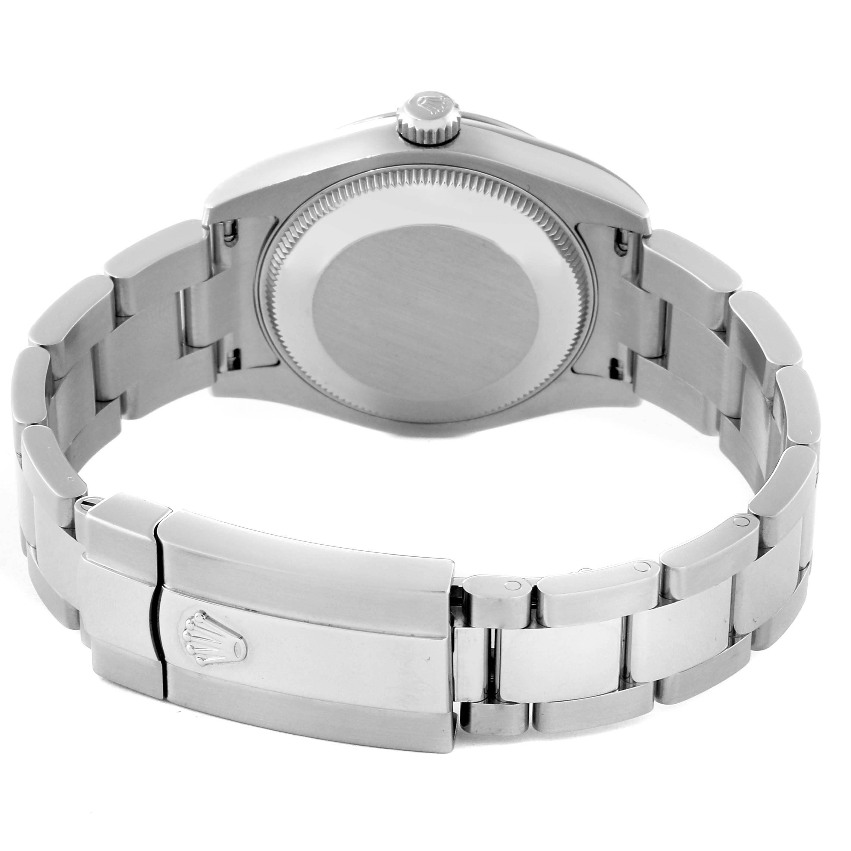 This image shows the back and bracelet of a Rolex Mid-Size 178274 Women's Stainless Steel Pink Dial 178274 Women's Stainless Steel Pink Dial model from a rear angle.