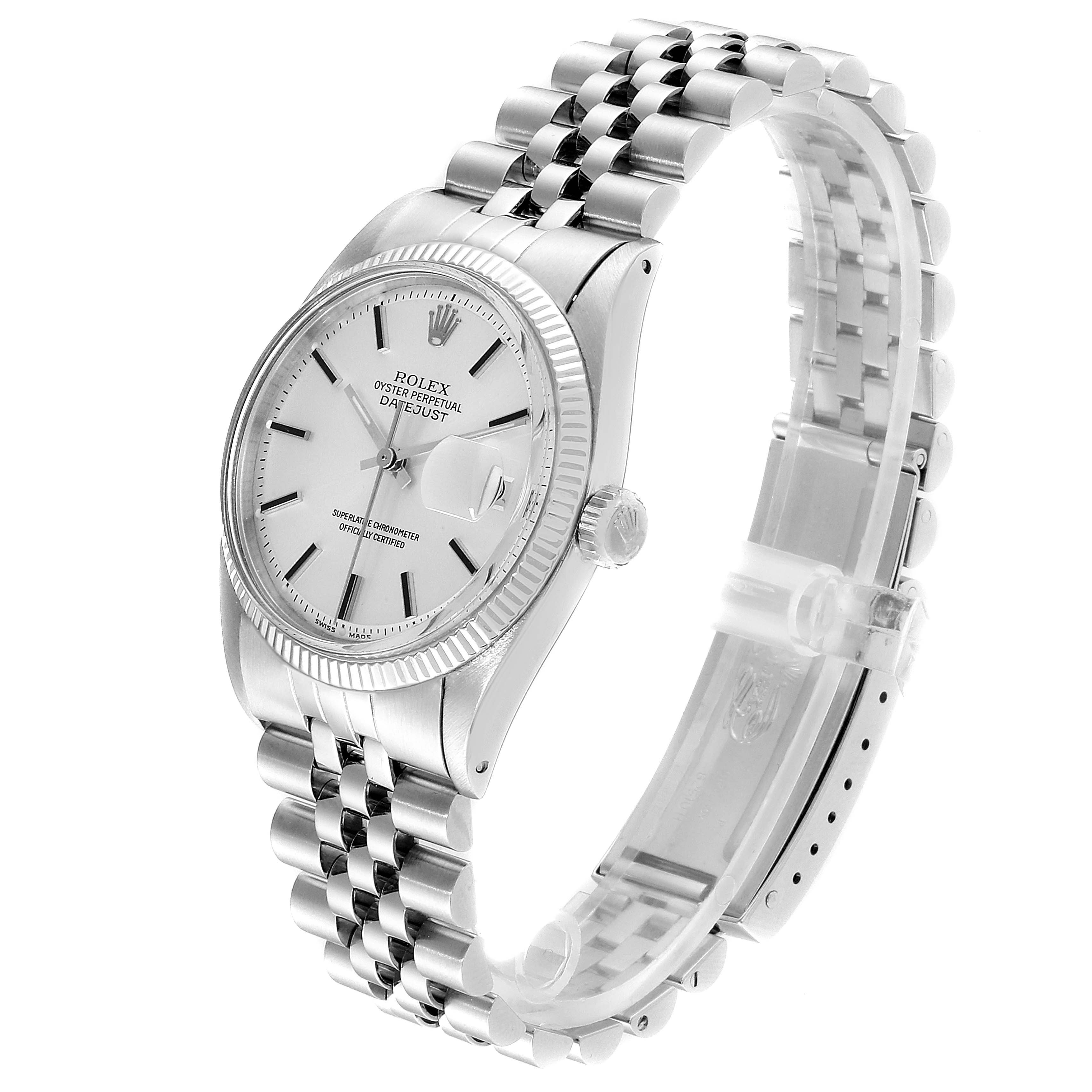 The image shows a Rolex Vintage Collection 1601 Men
s Stainless Steel Silver Dial 1601 Men
s Stainless Steel Silver Dial watch at a slight angle, featuring the dial, bezel, crown, and bracelet.