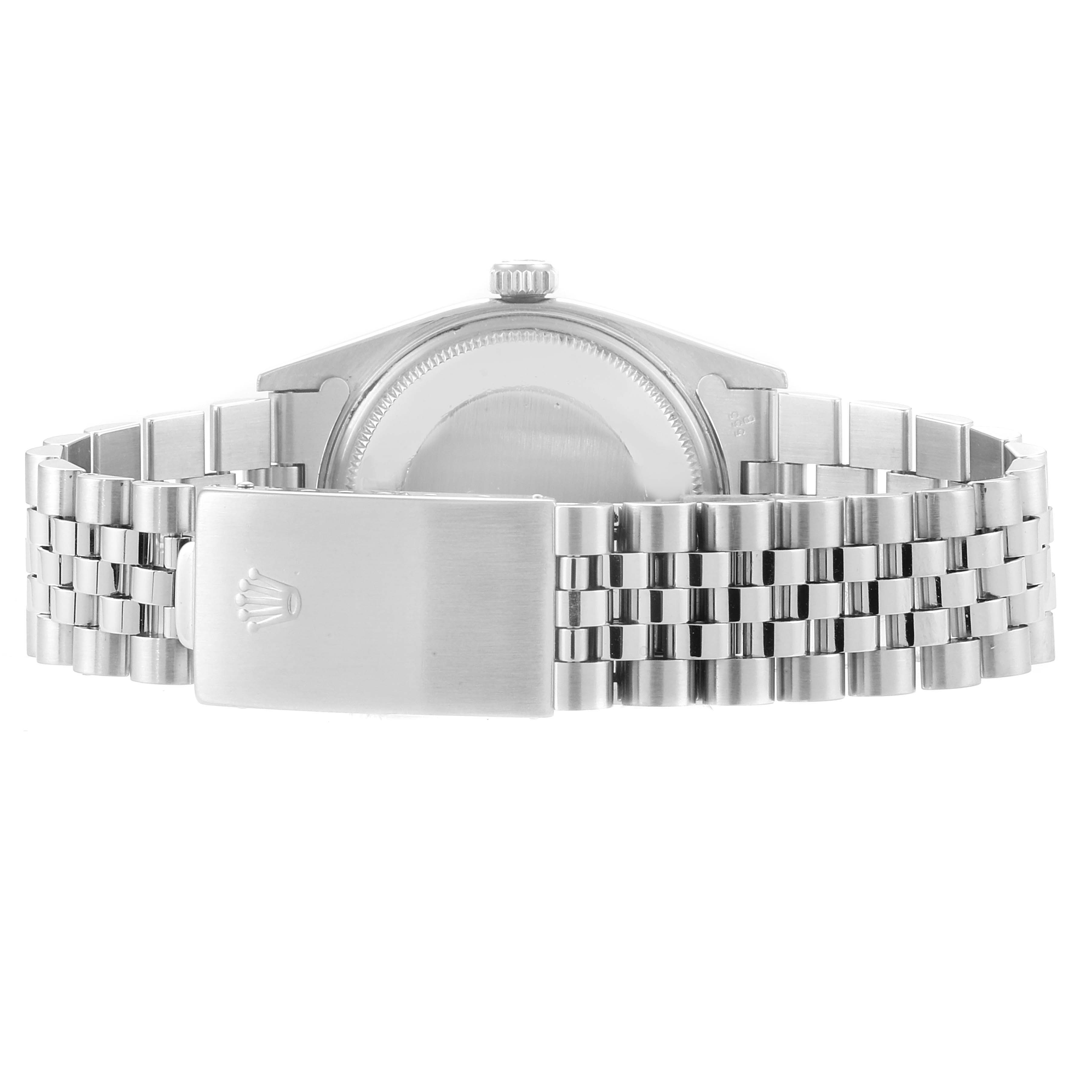 The image shows the back and clasp of the Rolex Vintage Collection 1601 Men
s Stainless Steel Silver Dial 1601 Men
s Stainless Steel Silver Dial watch, highlighting the stainless steel bracelet.