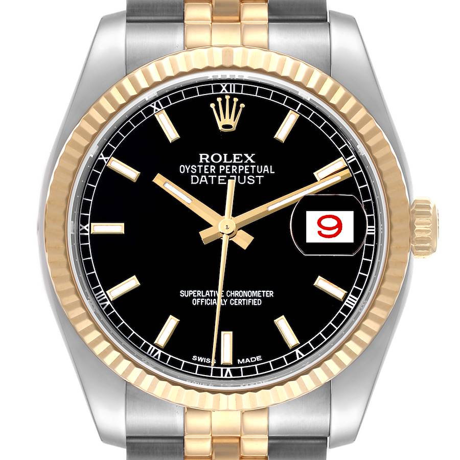 Rolex Datejust Steel Yellow Gold Black Dial Mens Watch 116233 SwissWatchExpo